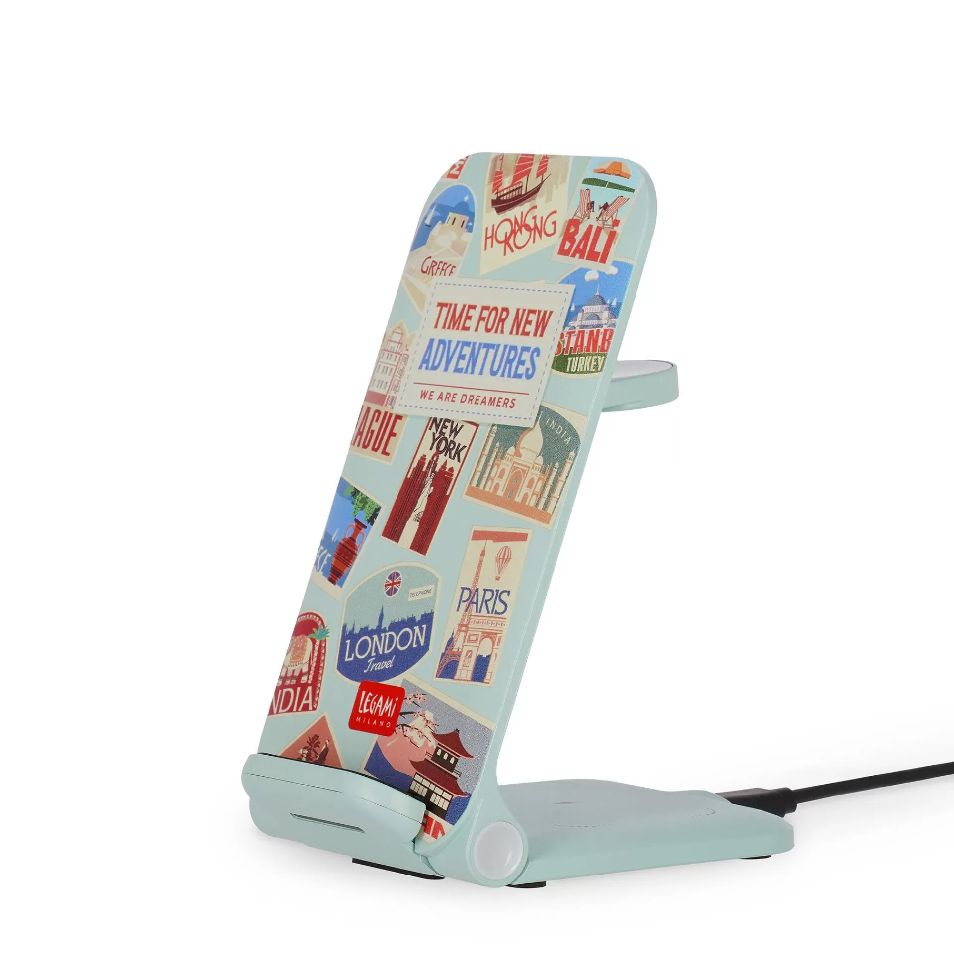 Legami Milano Caricabatteria Wireless 3 in 1 con Supporto - Charging Station- Power Bank E Caricabatterie