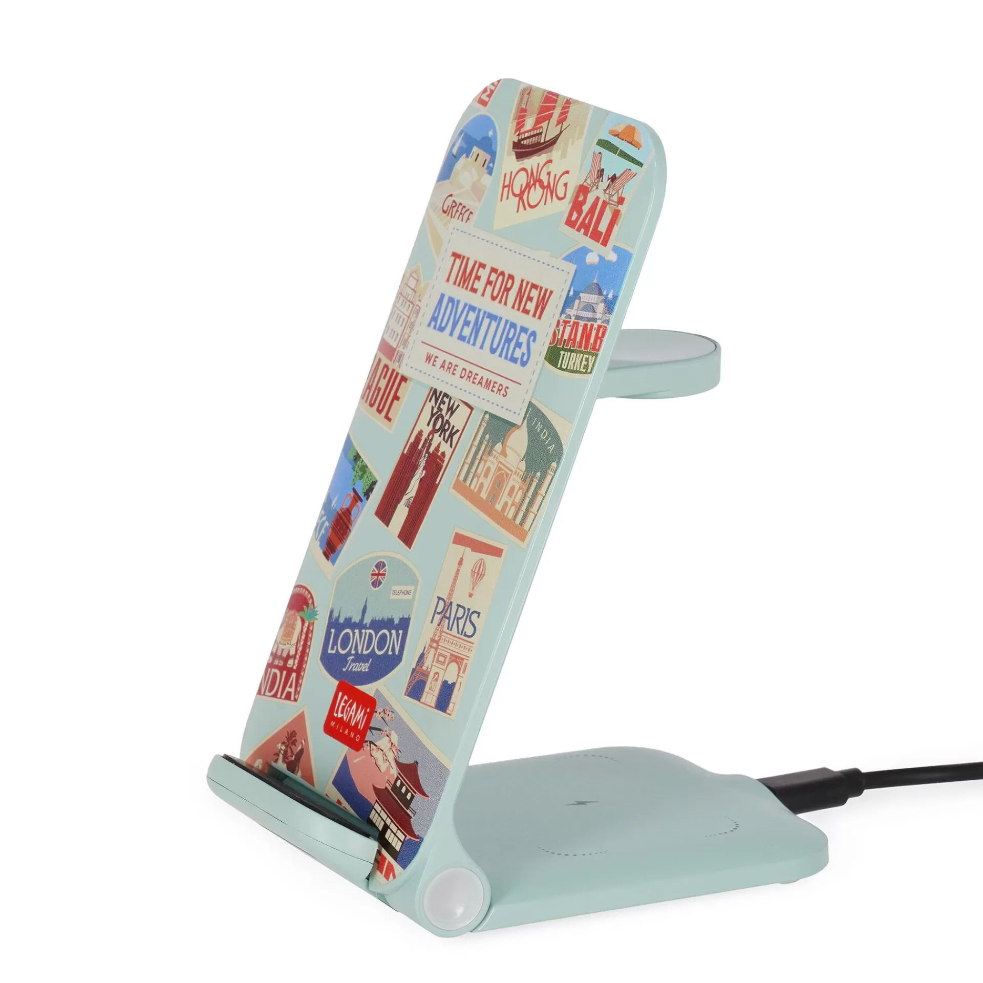 Legami Milano Caricabatteria Wireless 3 in 1 con Supporto - Charging Station- Power Bank E Caricabatterie