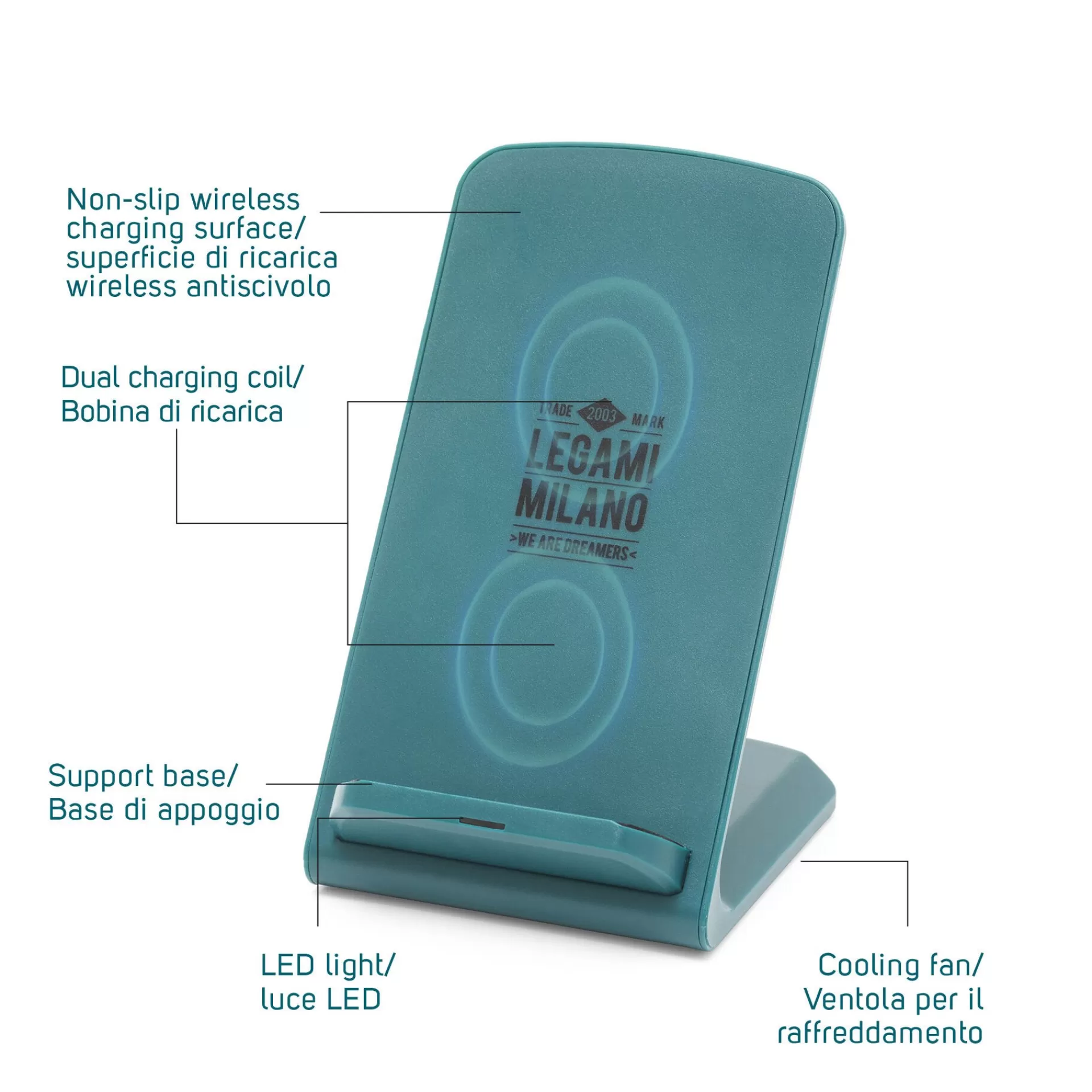 Legami Milano Caricabatterie Wireless con Supporto - Super Fast- Power Bank E Caricabatterie