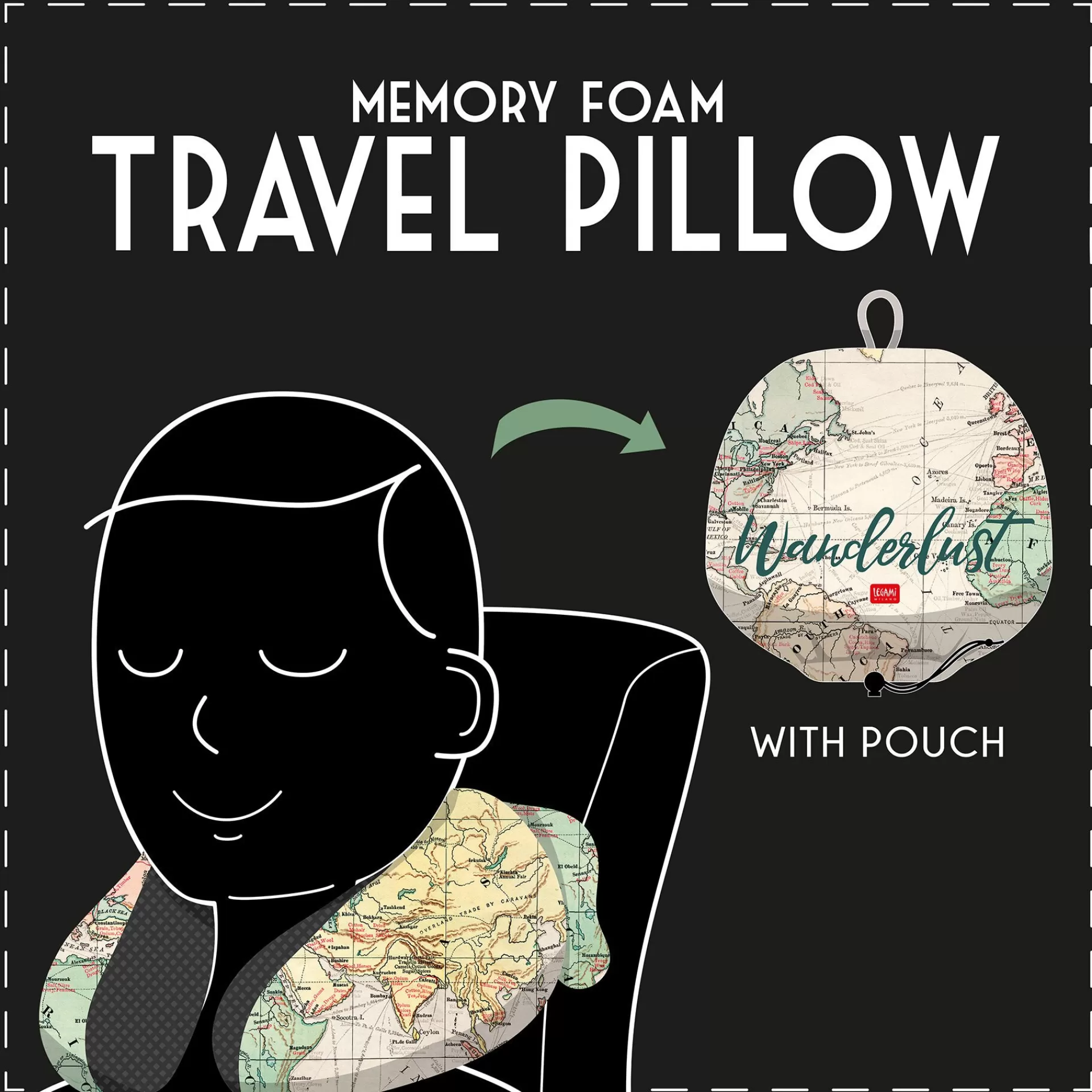 Legami Milano Cuscino da Viaggio in Memory Foam - Travel Pillow- Accessori Viaggio