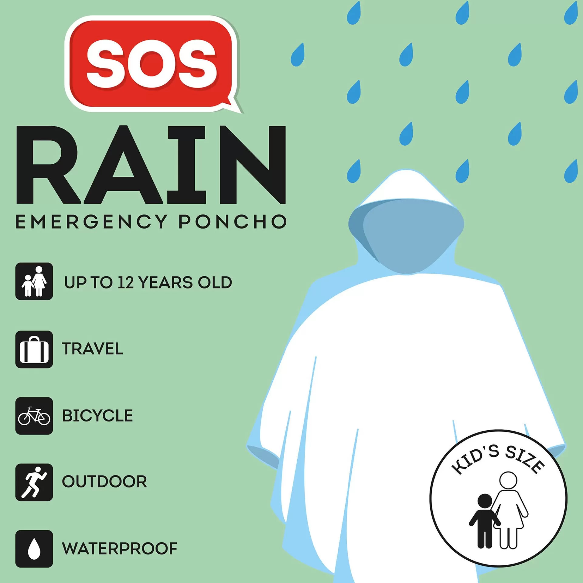 Legami Milano Poncho Impermeabile per Bambini - SOS Rain-Kid's size- Altri Accessori