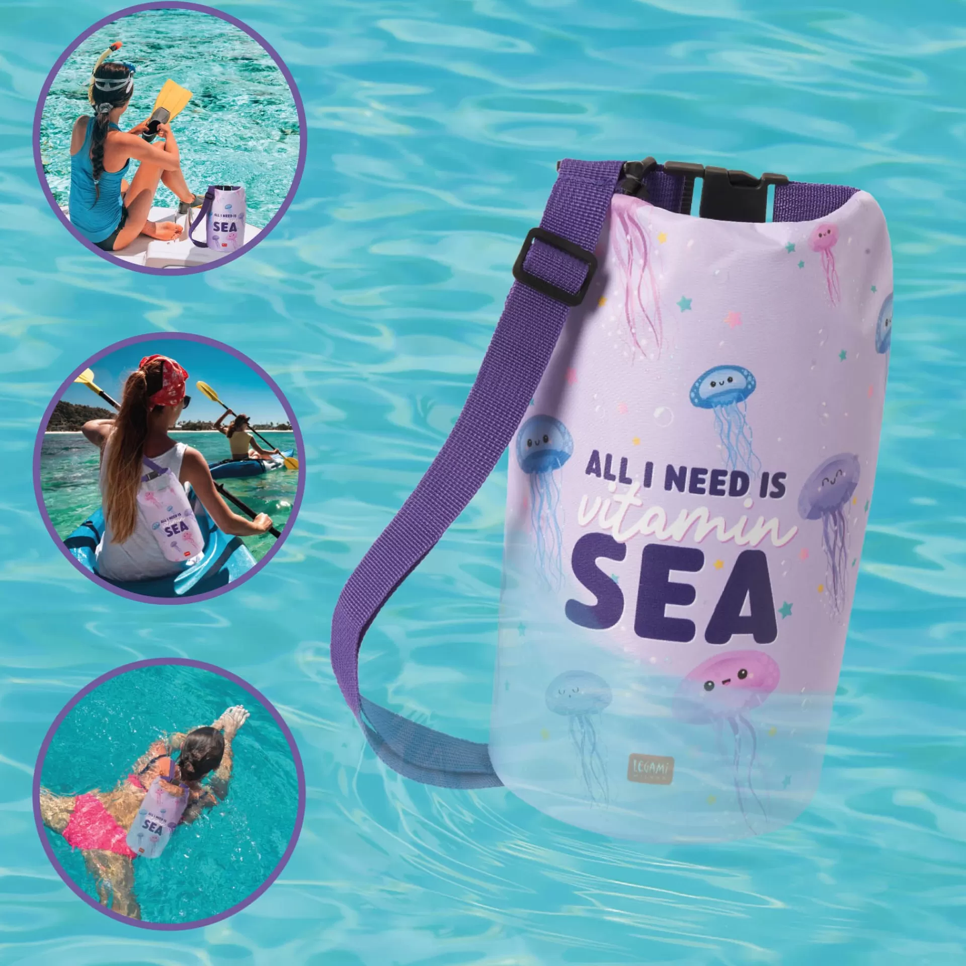 Legami Milano Sacca Impermeabile - 3 Litri - Good Vibes- Accessori Da Spiaggia | Borse
