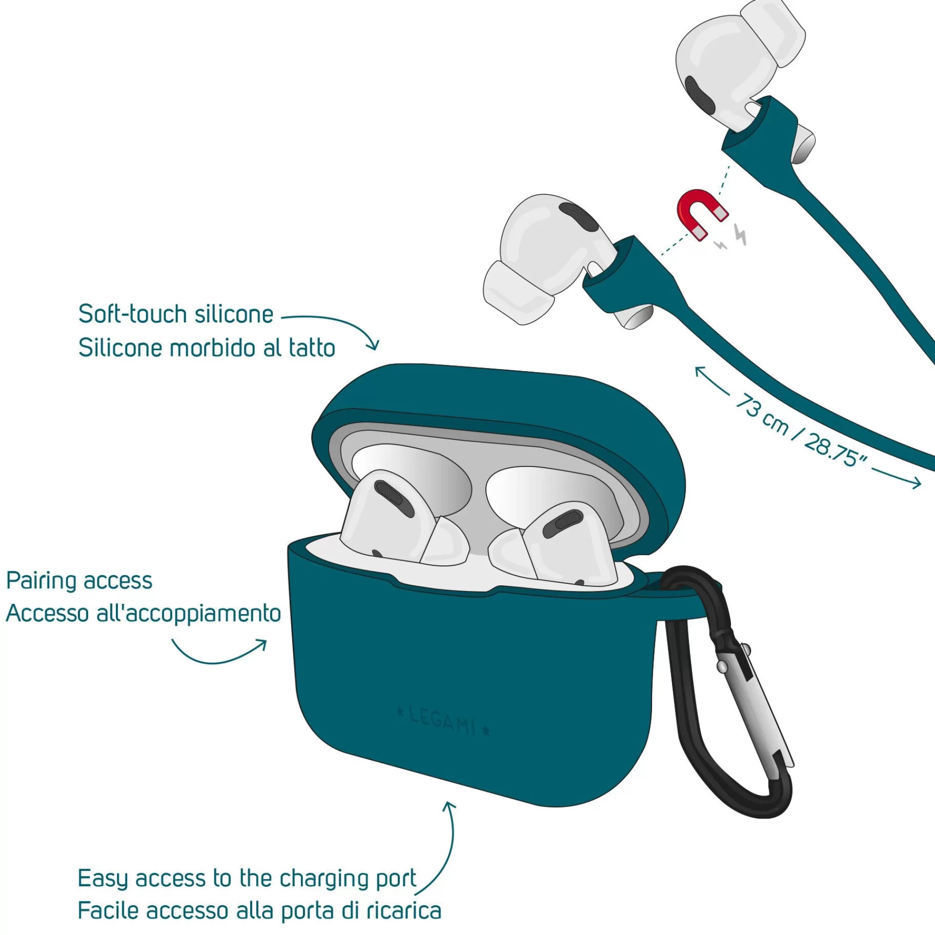 Legami Milano Set Custodia e Cordino per AirPods Pro - Air'n Go- Accessori Per Smartphone Pc Tablet