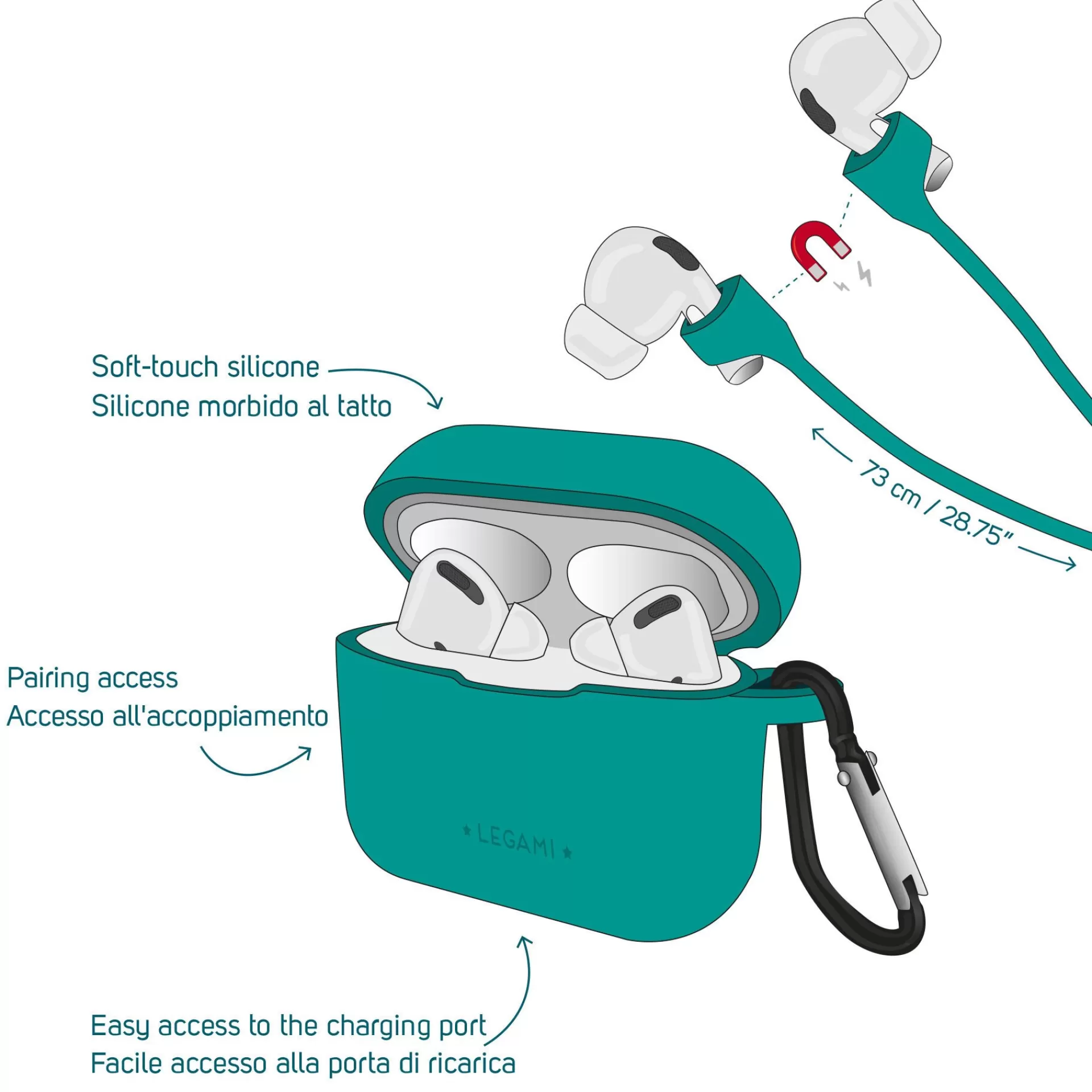 Legami Milano Set Custodia e Cordino per AirPods Pro - Air'n Go- Accessori Per Smartphone Pc Tablet