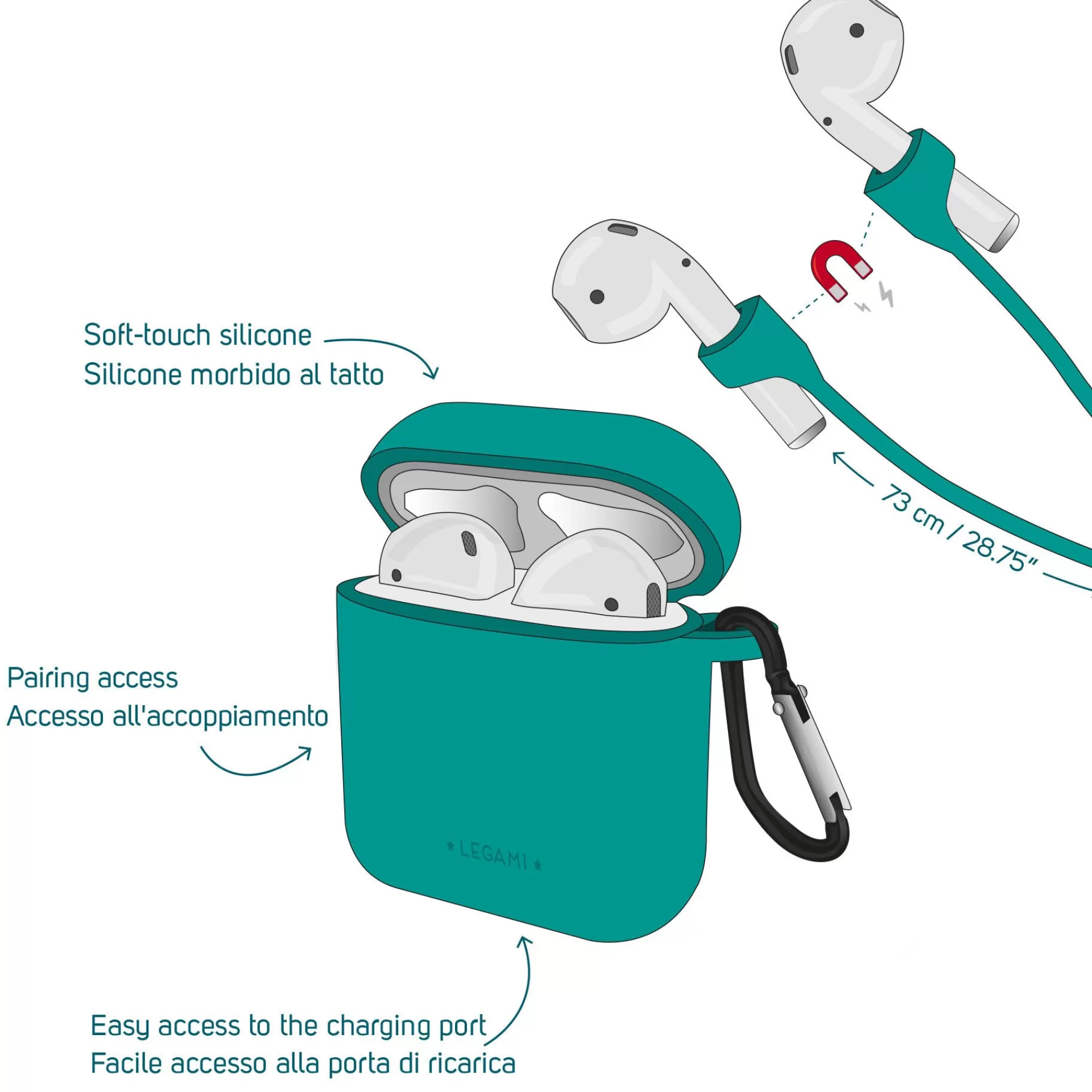 Legami Milano Set Custodia e Cordino per AirPods Pro - Air'n Go- Accessori Per Smartphone Pc Tablet