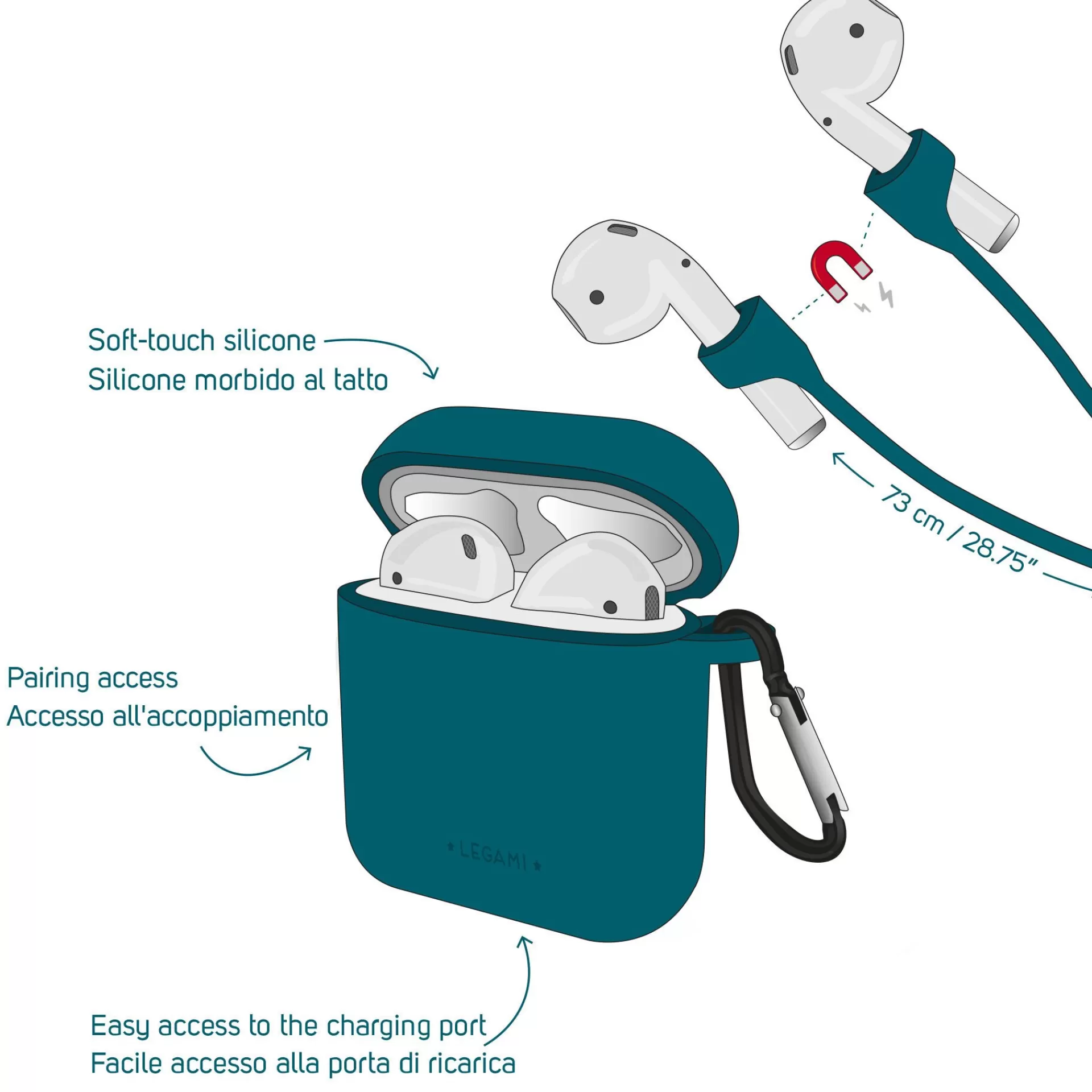 Legami Milano Set Custodia e Cordino per AirPods Pro - Air'n Go- Accessori Per Smartphone Pc Tablet