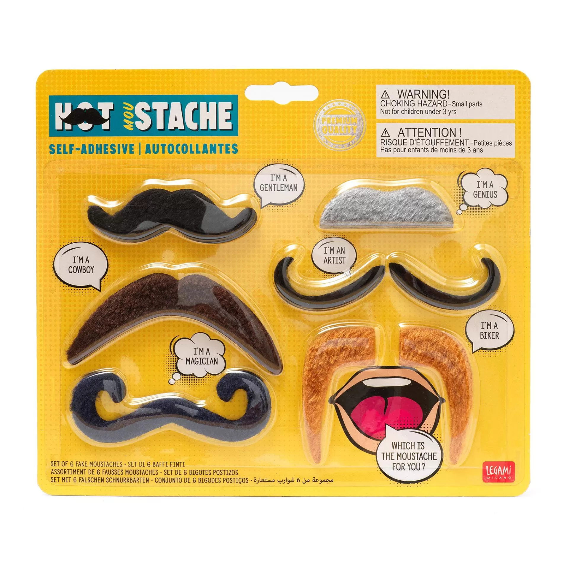Legami Milano Set di 6 Baffi Finti Autoadesivi - Hot Mou-stache- Giochi