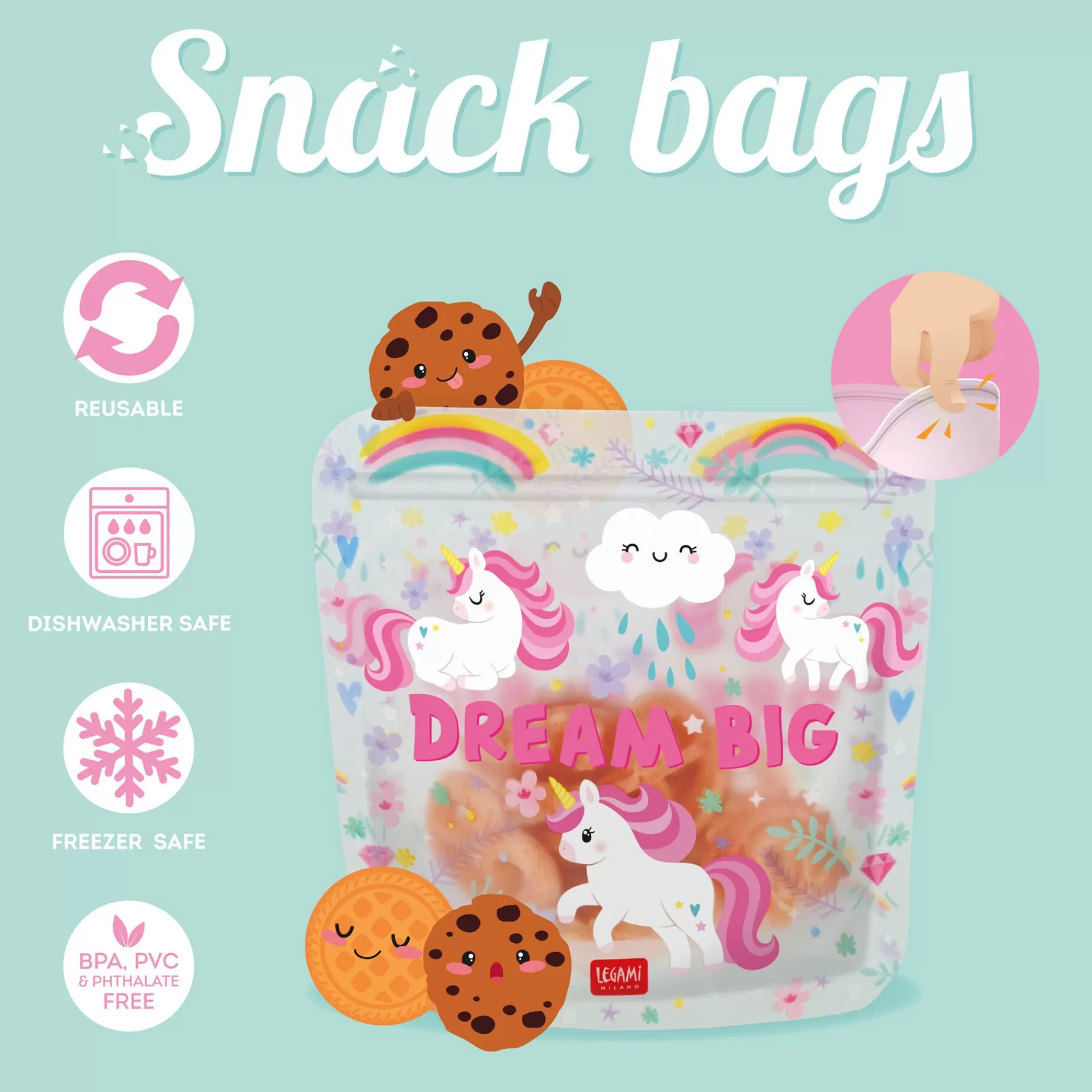 Legami Milano Set di 3 Buste per Alimenti - Snack Bags- Altri Accessori Cucina