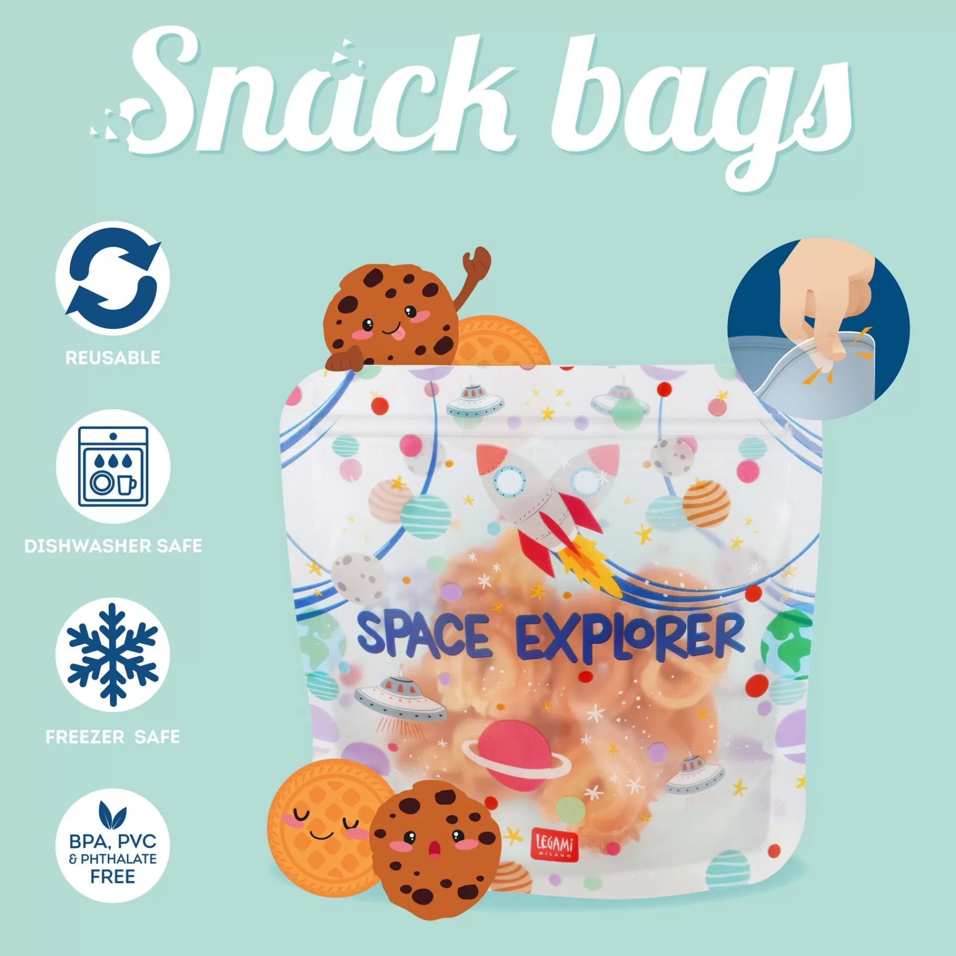 Legami Milano Set di 3 Buste per Alimenti - Snack Bags- Altri Accessori Cucina