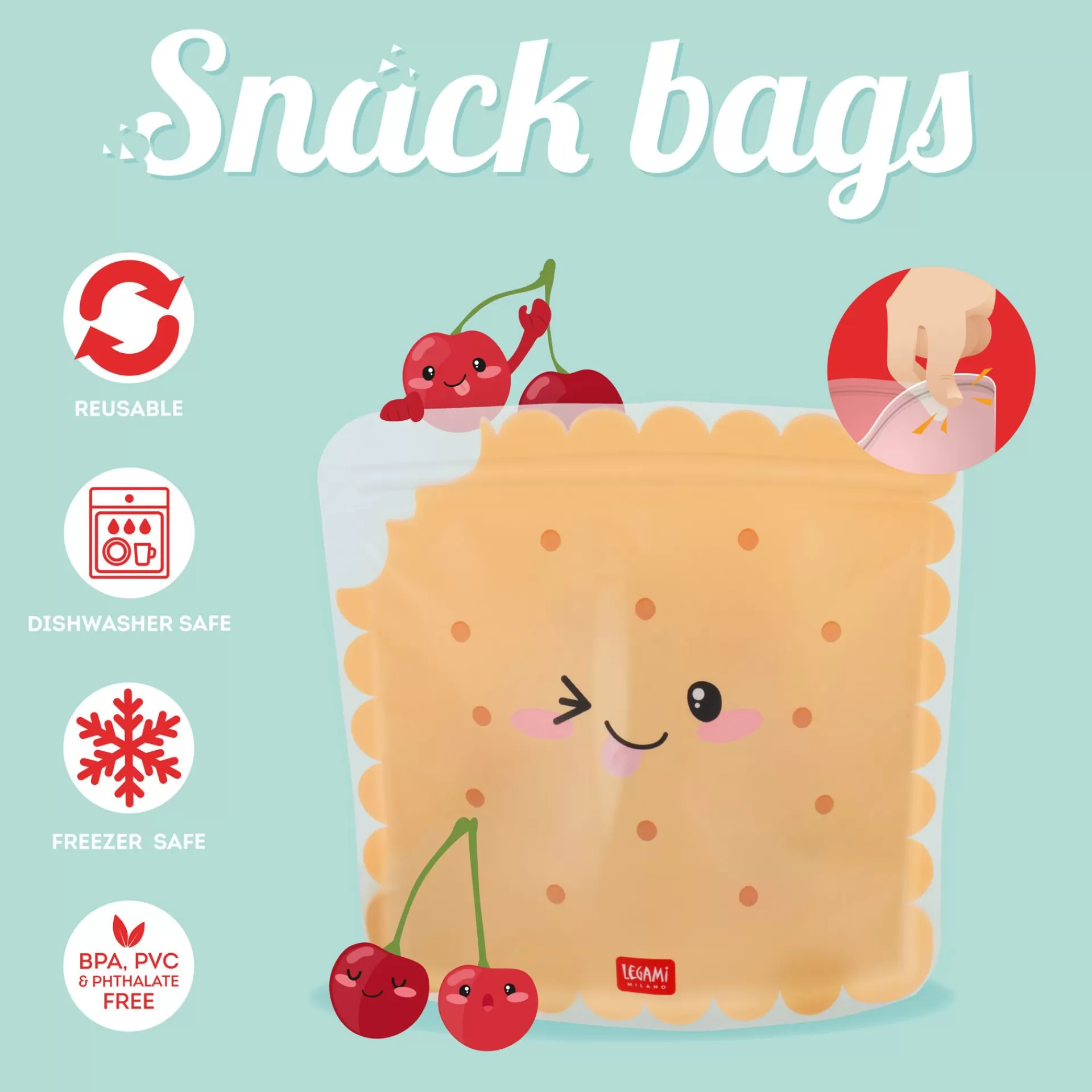 Legami Milano Set di 3 Buste per Alimenti - Snack Bags- Altri Accessori Cucina