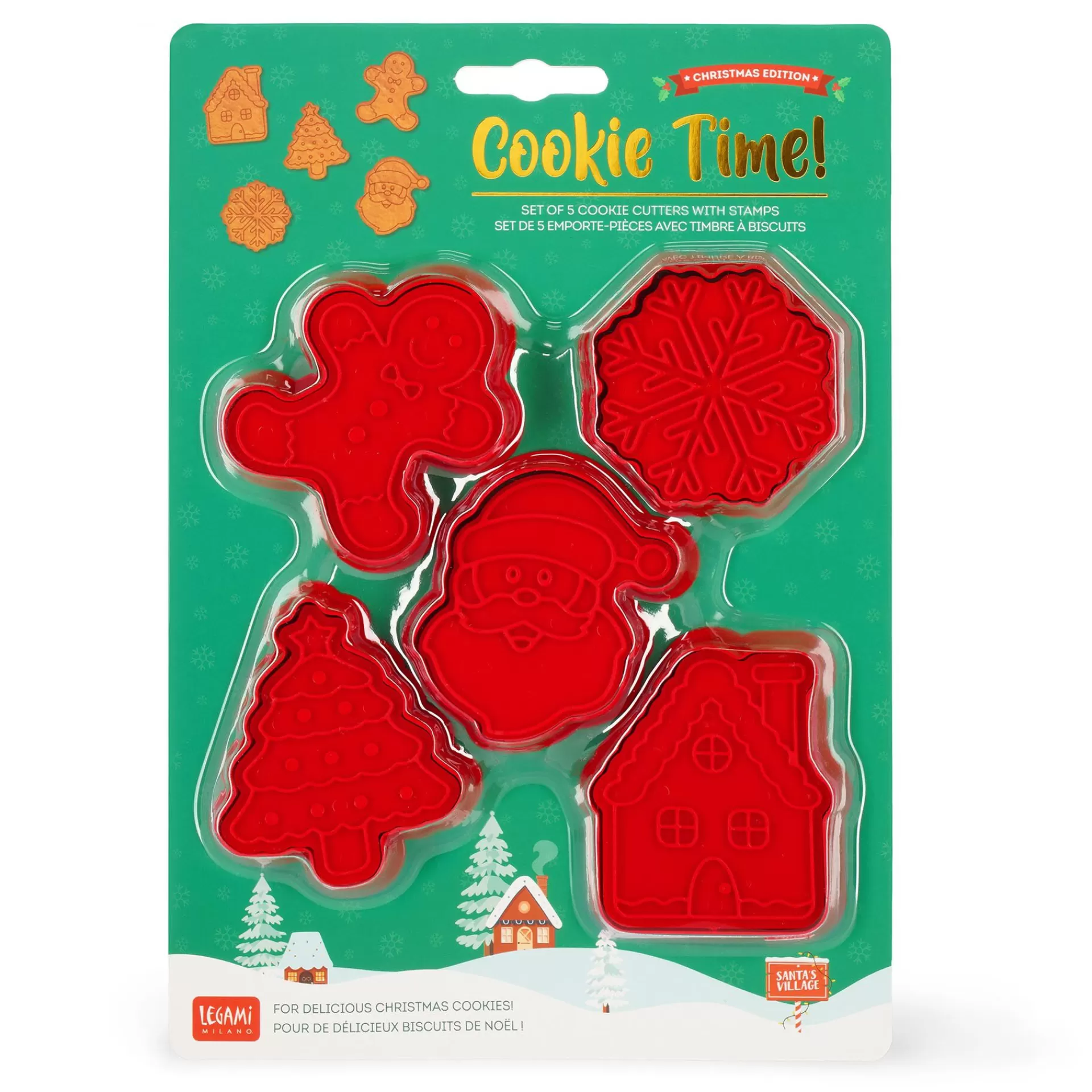Legami Milano Set di 5 Formine per Biscotti con Timbro - Cookie Time!- Altri Accessori Cucina | Accessori Natalizi