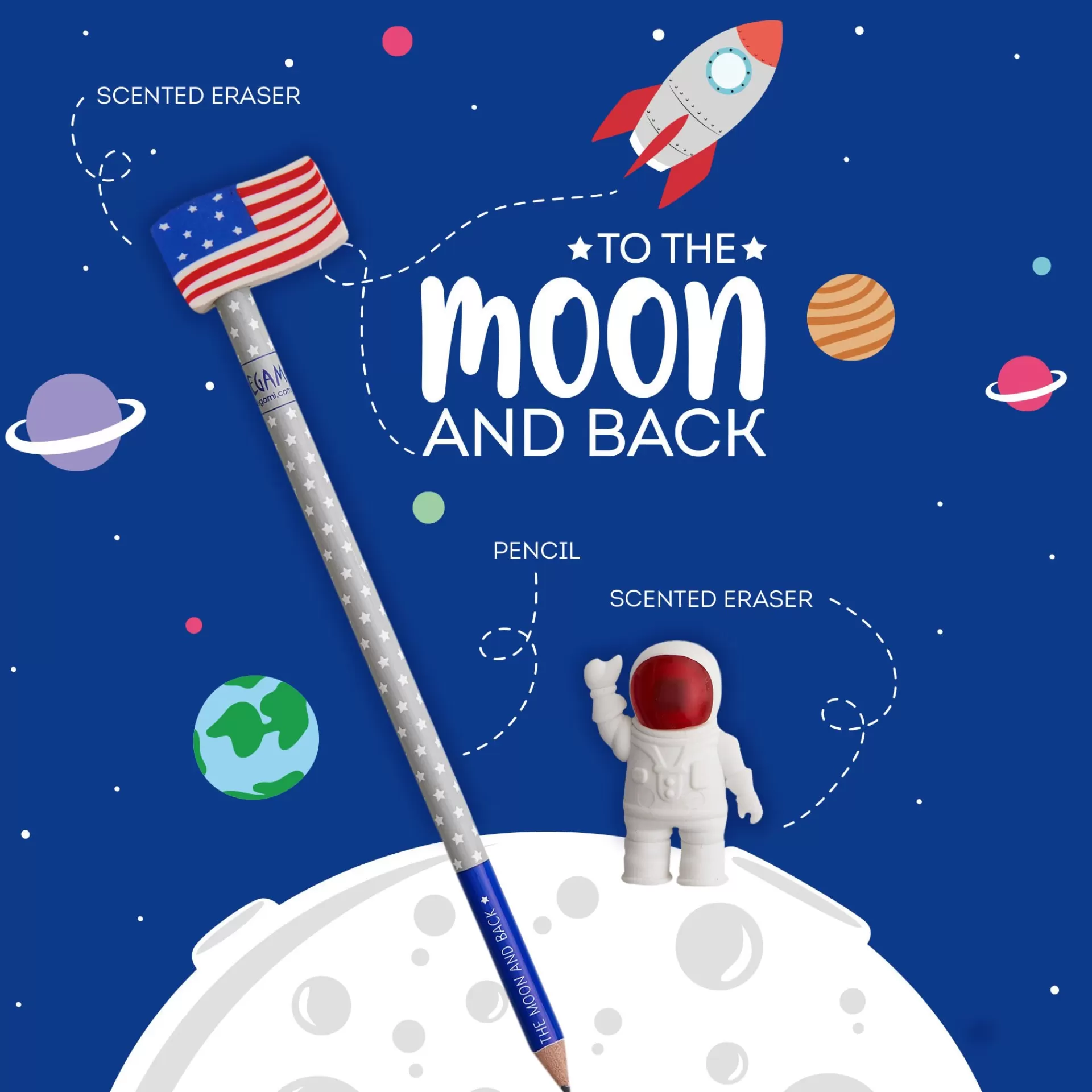 Legami Milano Set di 2 Gomme e 1 Matita - To The Moon And Back- Matite E Pastelli