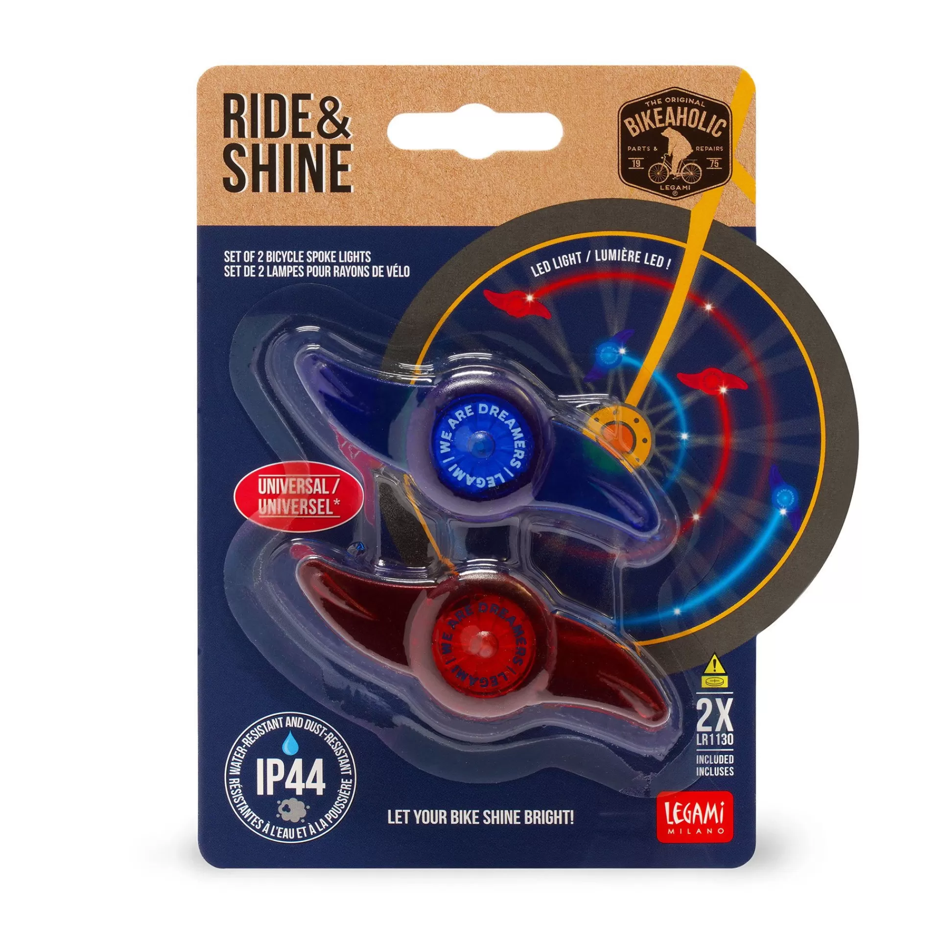 Legami Milano Set di 2 Luci Per i Raggi Della Bicicletta - Ride & Shine- Accessori Bici
