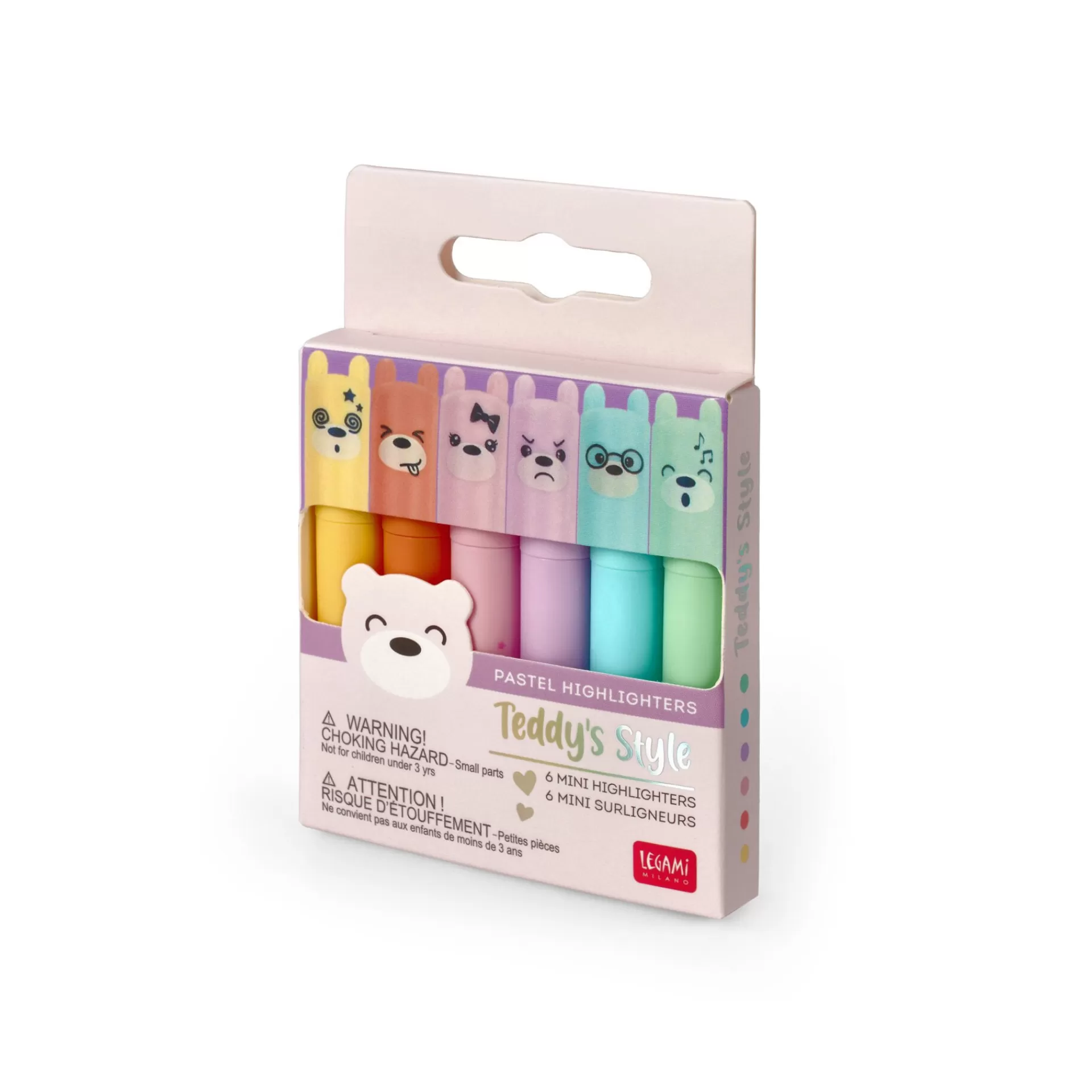 Legami Milano Set di 6 Mini Evidenziatori Pastello - Teddy's Style- Relax | Have Fun