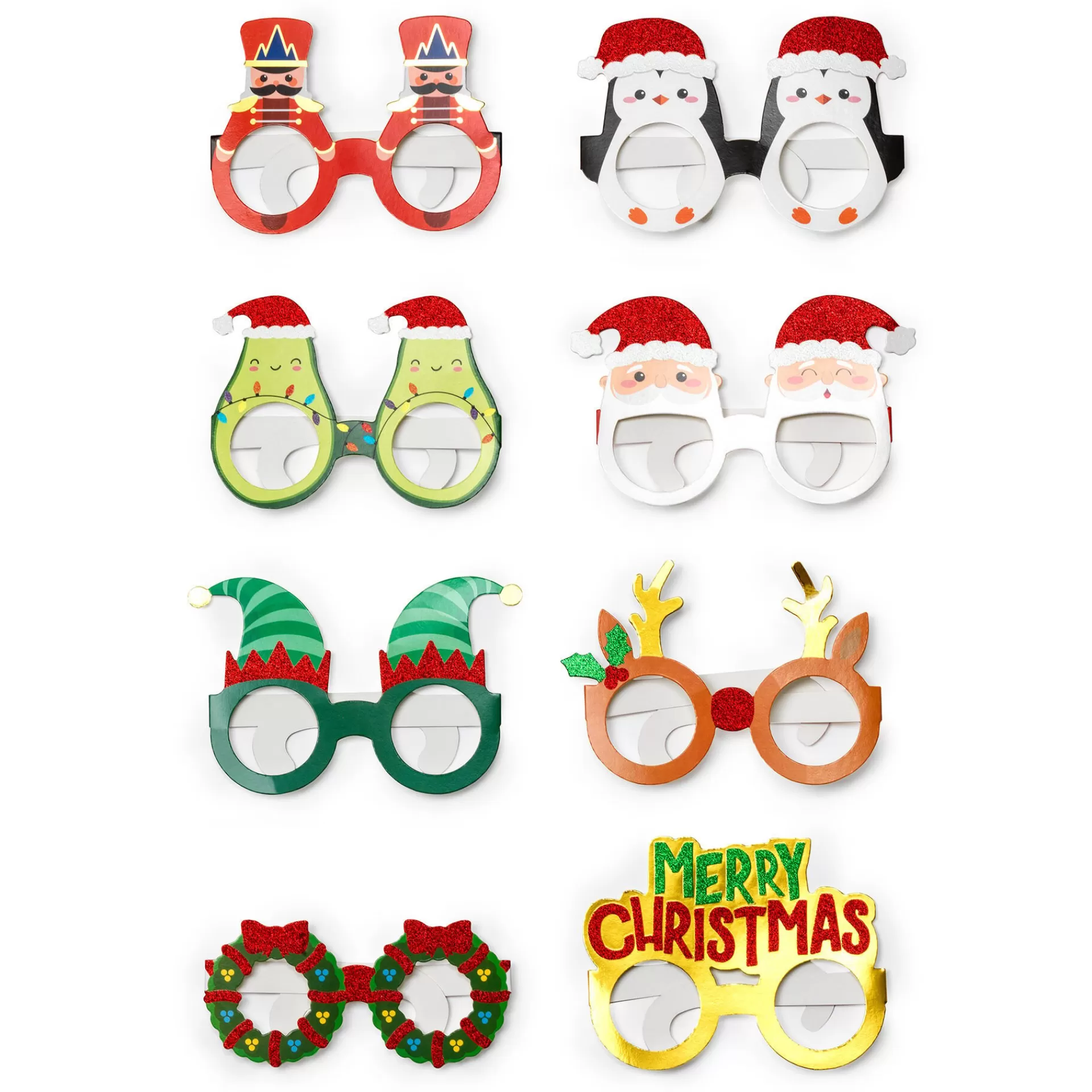 Legami Milano Set di 8 Occhiali Natalizi in Carta- Accessori Natalizi