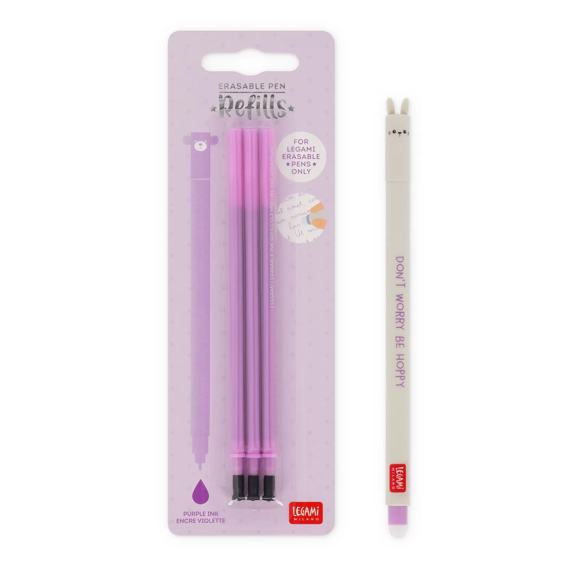 Legami Milano Set Penna Cancellabile Bunny con Refill Viola- Refill Penne Cancellabili | Penne Cancellabili