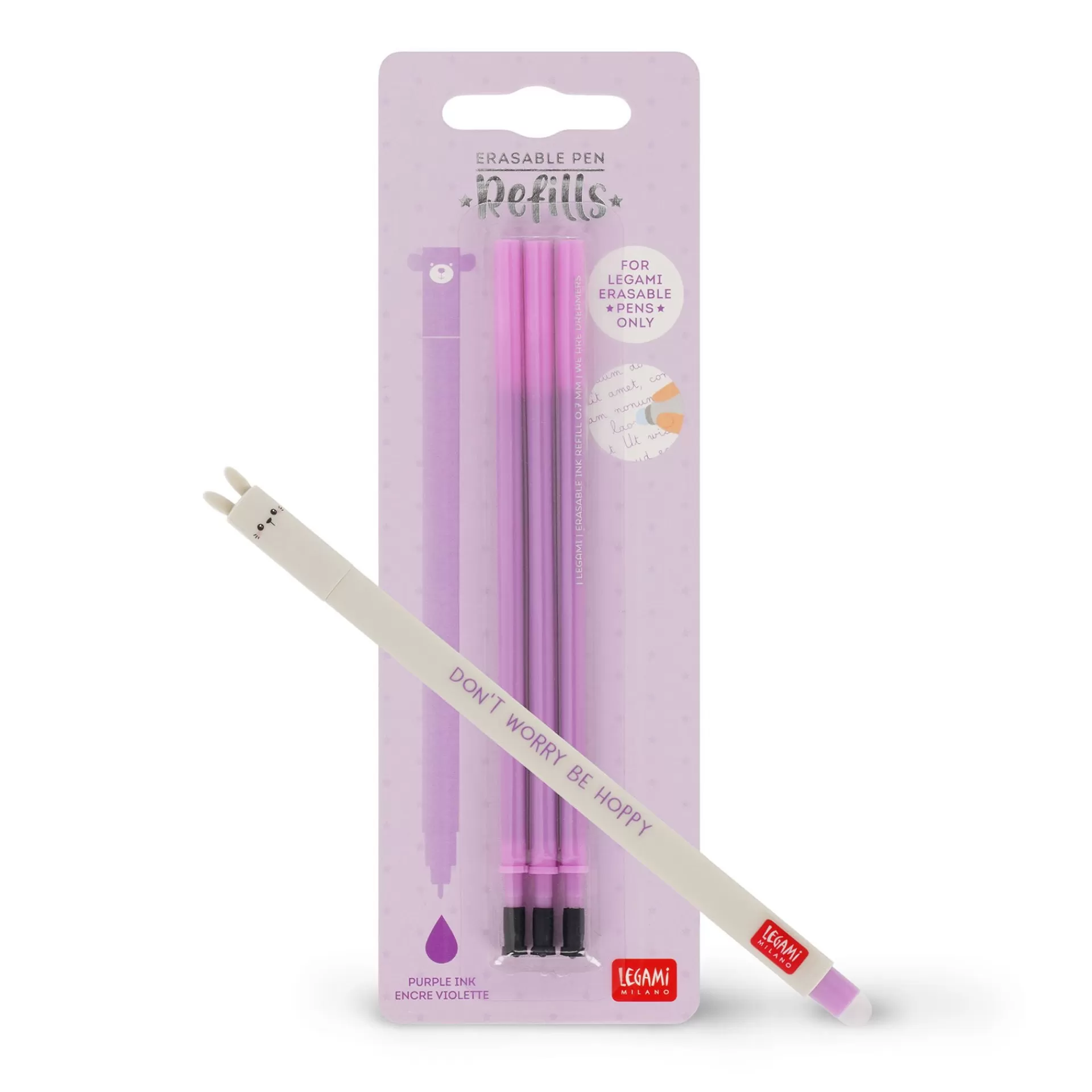 Legami Milano Set Penna Cancellabile Bunny con Refill Viola- Refill Penne Cancellabili | Penne Cancellabili