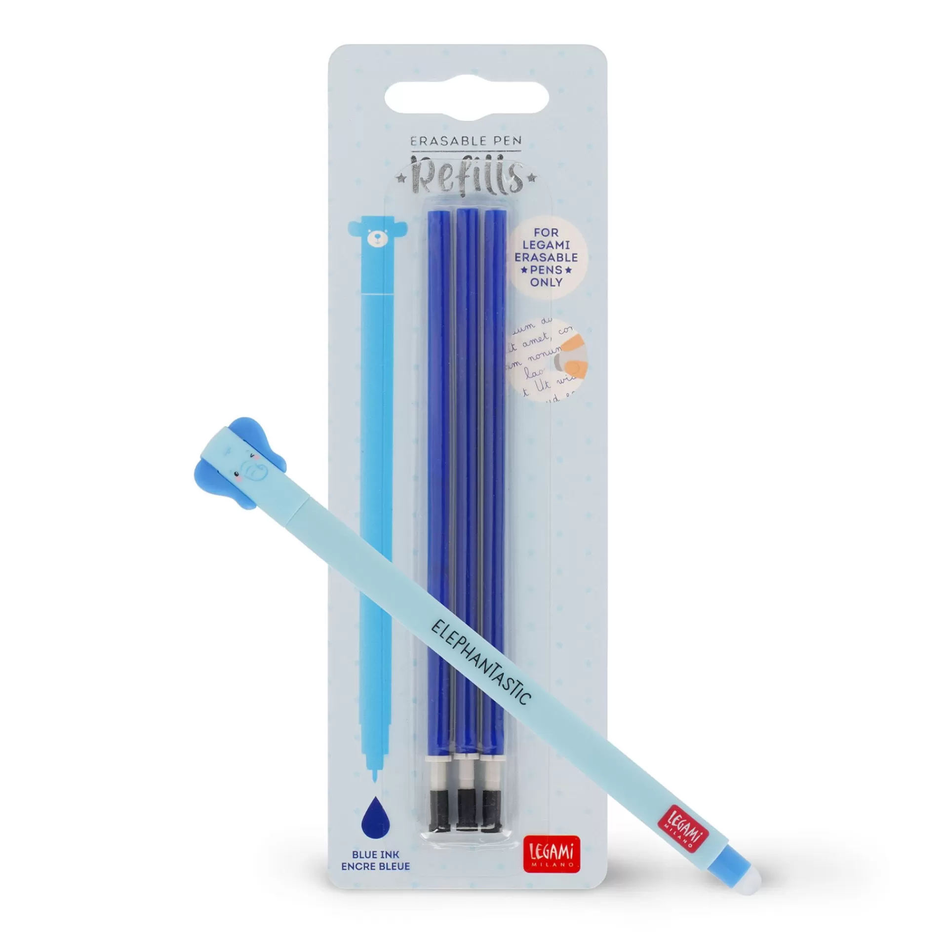 Legami Milano Set Penna Cancellabile Elephant con Refill Blu- Refill Penne Cancellabili | Penne Cancellabili