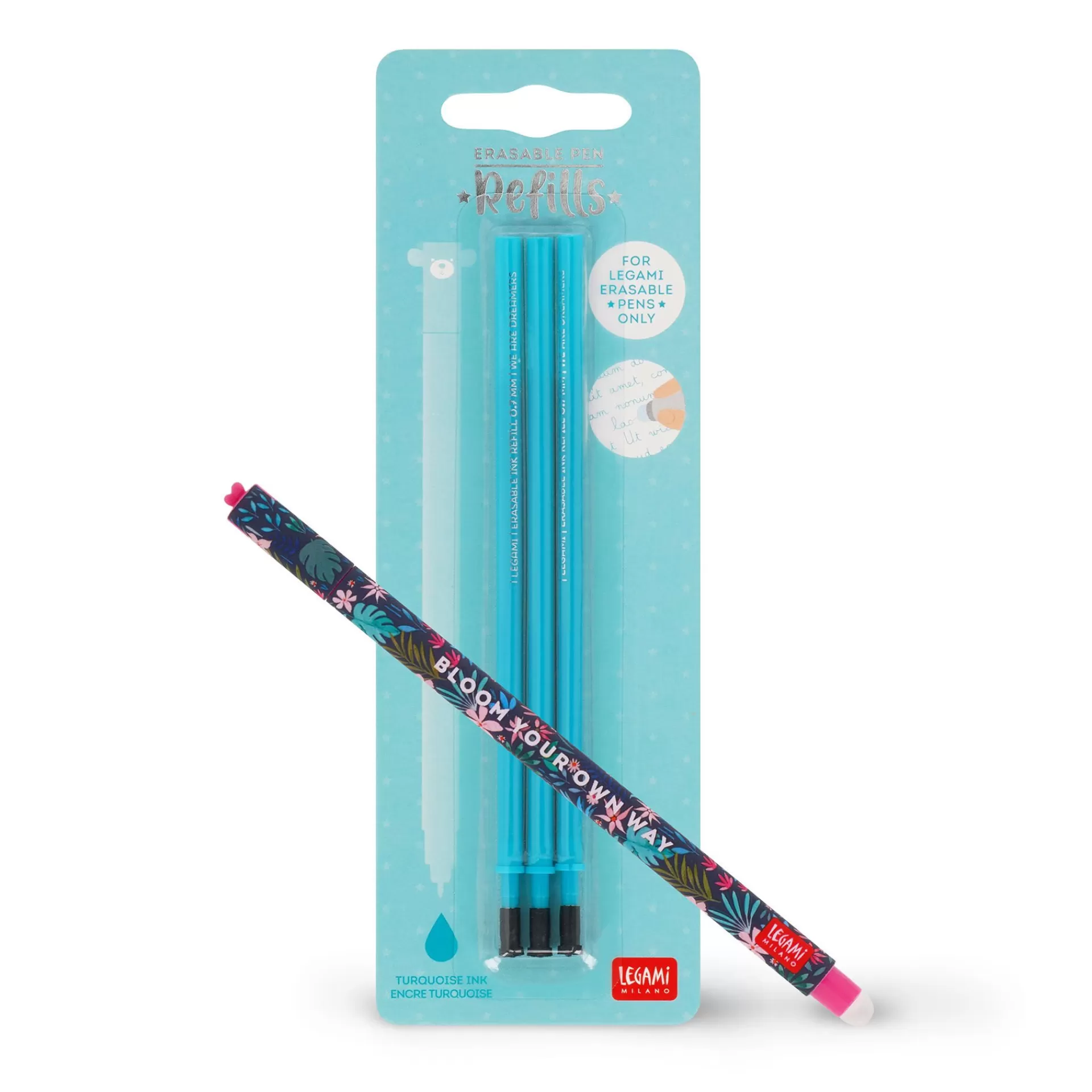 Legami Milano Set Penna Cancellabile Flora con Refill Turchese- Refill Penne Cancellabili | Penne Cancellabili