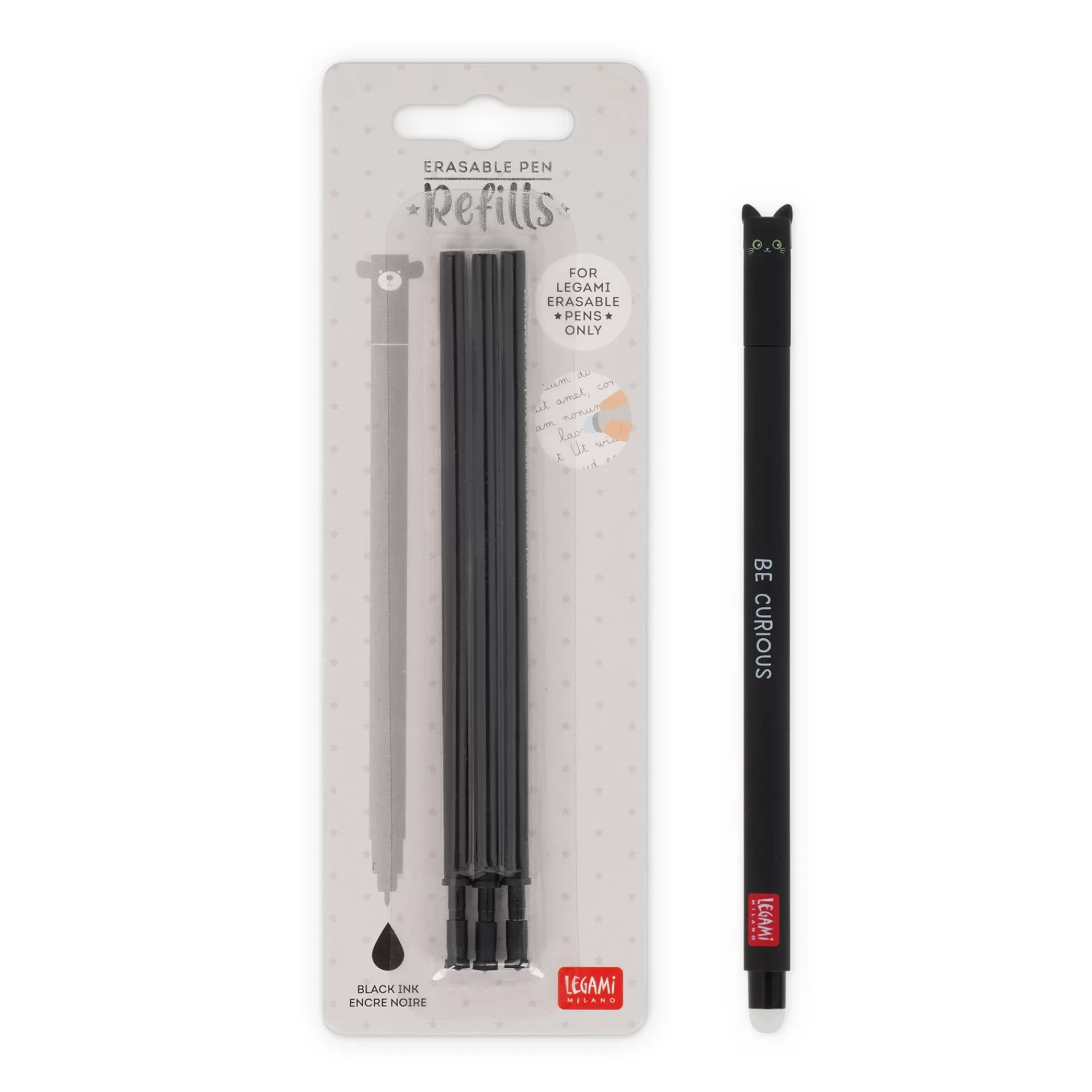 Legami Milano Set Penna Cancellabile Kitty con Refill Nero- Refill Penne Cancellabili | Penne Cancellabili