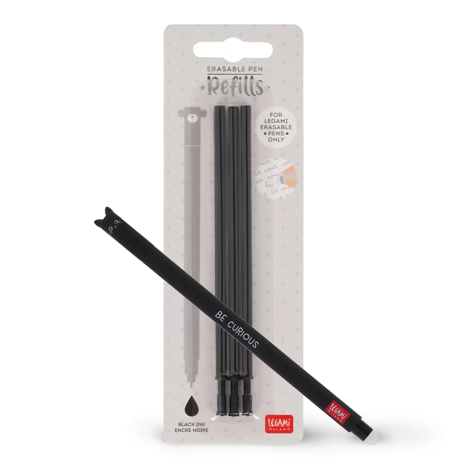 Legami Milano Set Penna Cancellabile Kitty con Refill Nero- Refill Penne Cancellabili | Penne Cancellabili