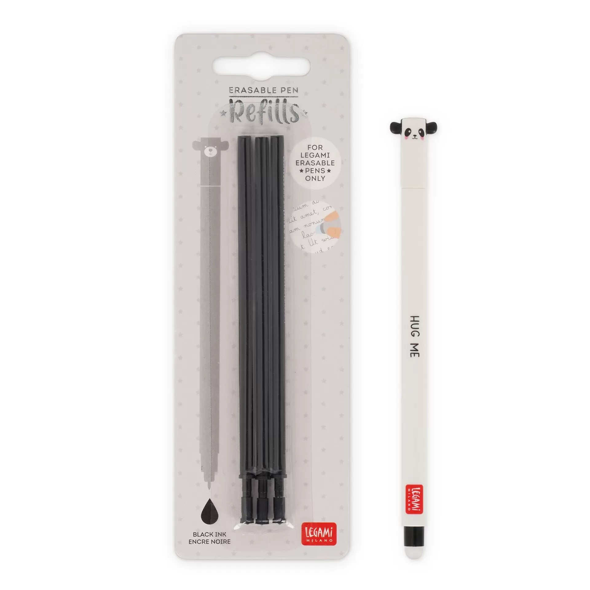 Legami Milano Set Penna Cancellabile Panda con Refill Nero- Refill Penne Cancellabili | Penne Cancellabili