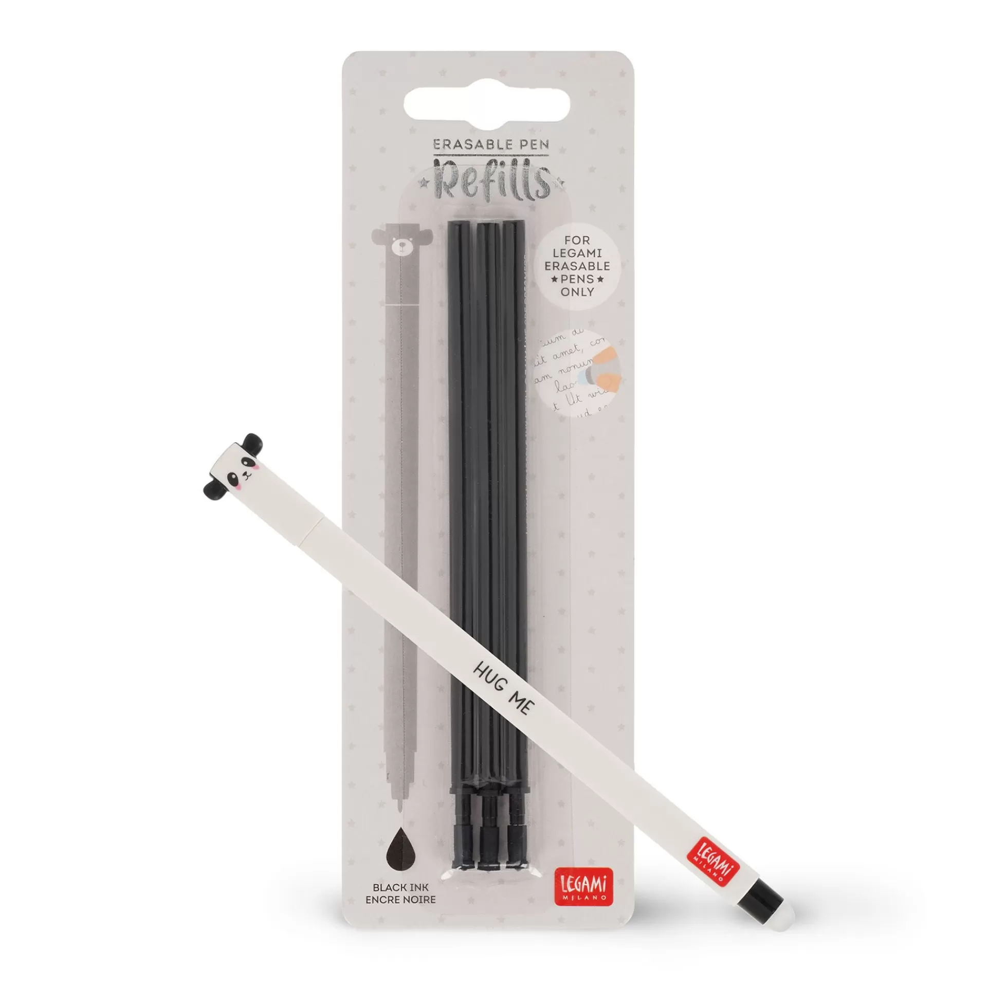 Legami Milano Set Penna Cancellabile Panda con Refill Nero- Refill Penne Cancellabili | Penne Cancellabili