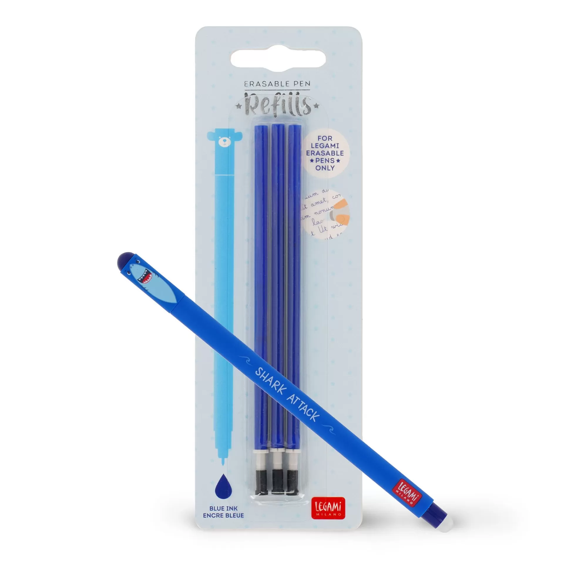 Legami Milano Set Penna Cancellabile Shark con Refill Blu- Refill Penne Cancellabili | Penne Cancellabili