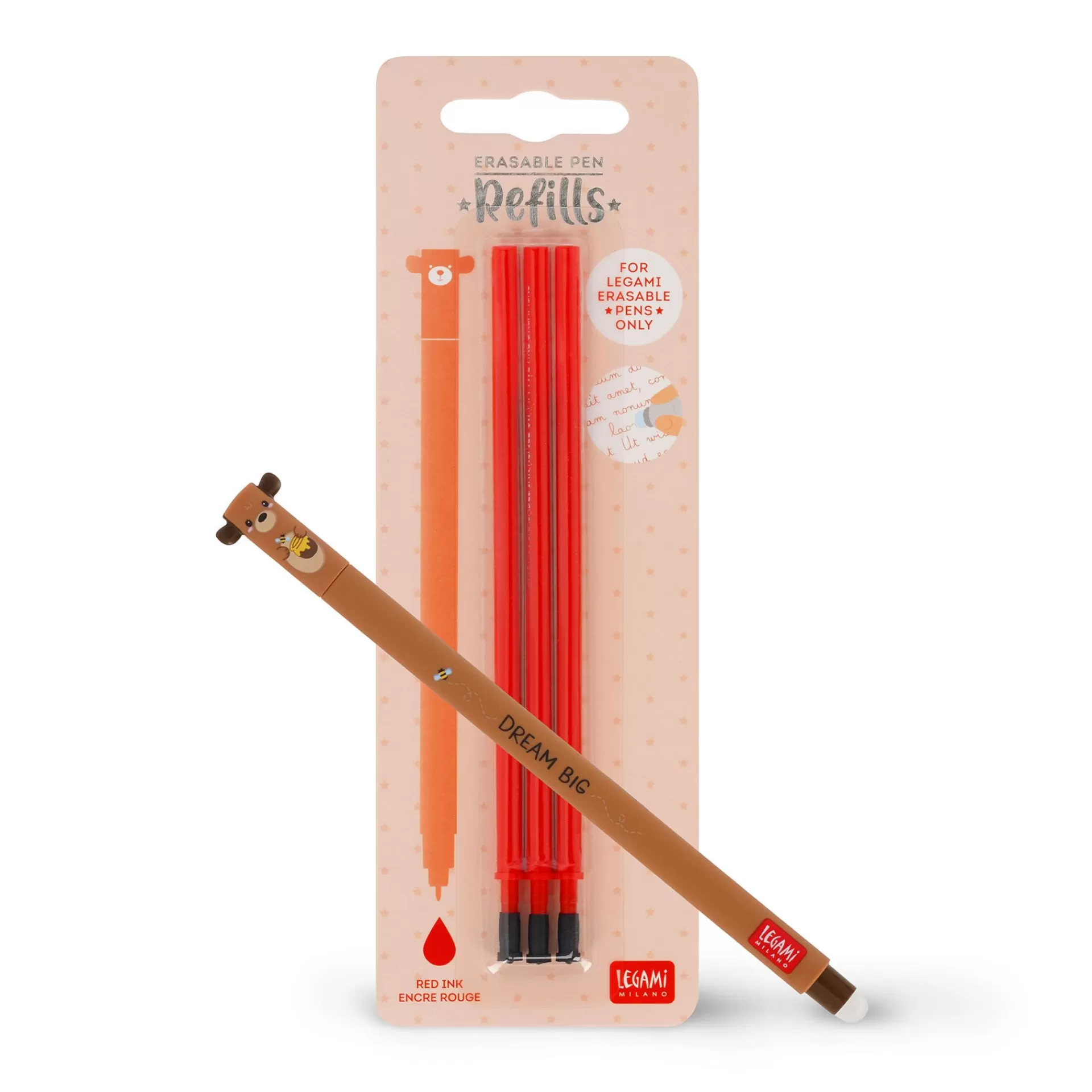 Legami Milano Set Penna Cancellabile Teddy Bear con Refill Rosso- Refill Penne Cancellabili | Penne Cancellabili