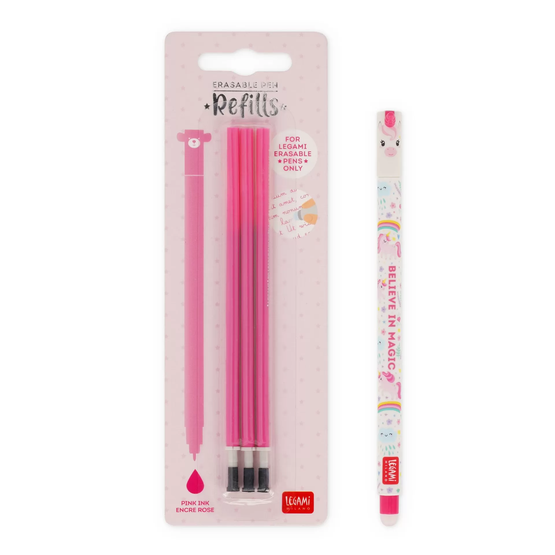 Legami Milano Set Penna Cancellabile Unicorn con Refill Rosa- Refill Penne Cancellabili | Penne Cancellabili