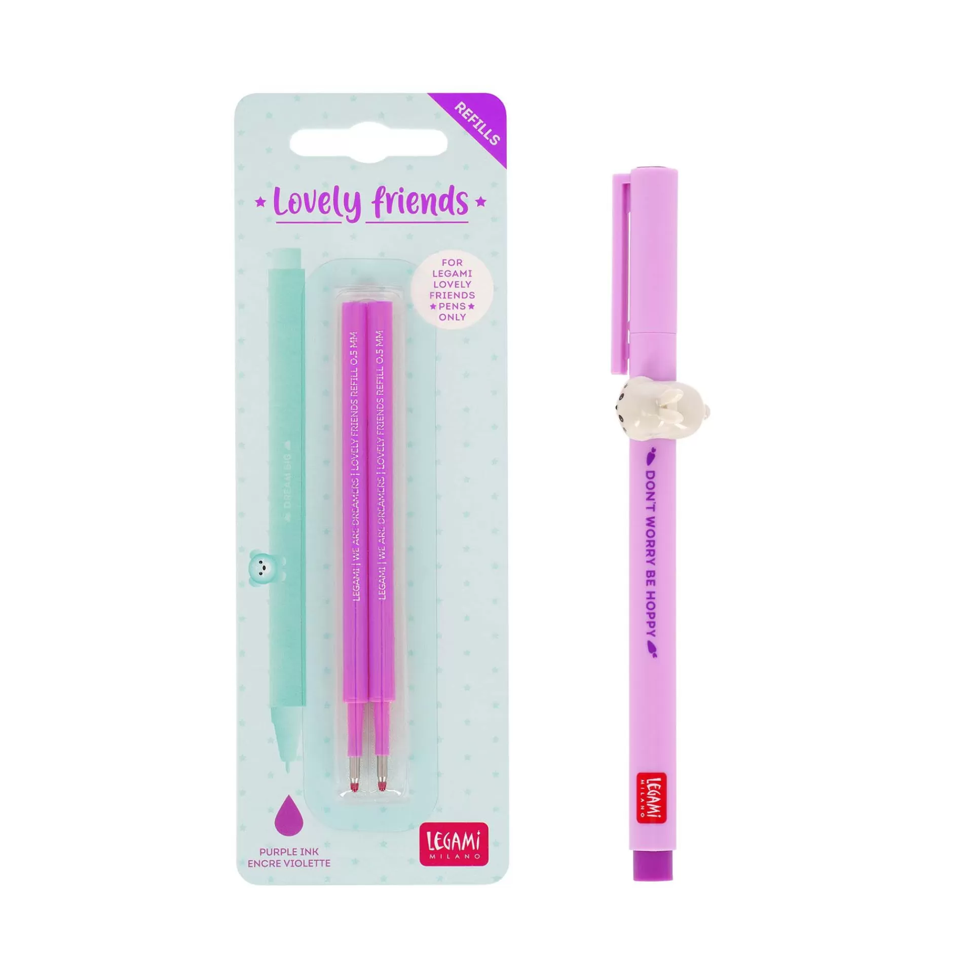 Legami Milano Set Penna Lovely Bunny con Refill Viola- Refill Penne Lovely Friends | Penne A Sfera E Gel
