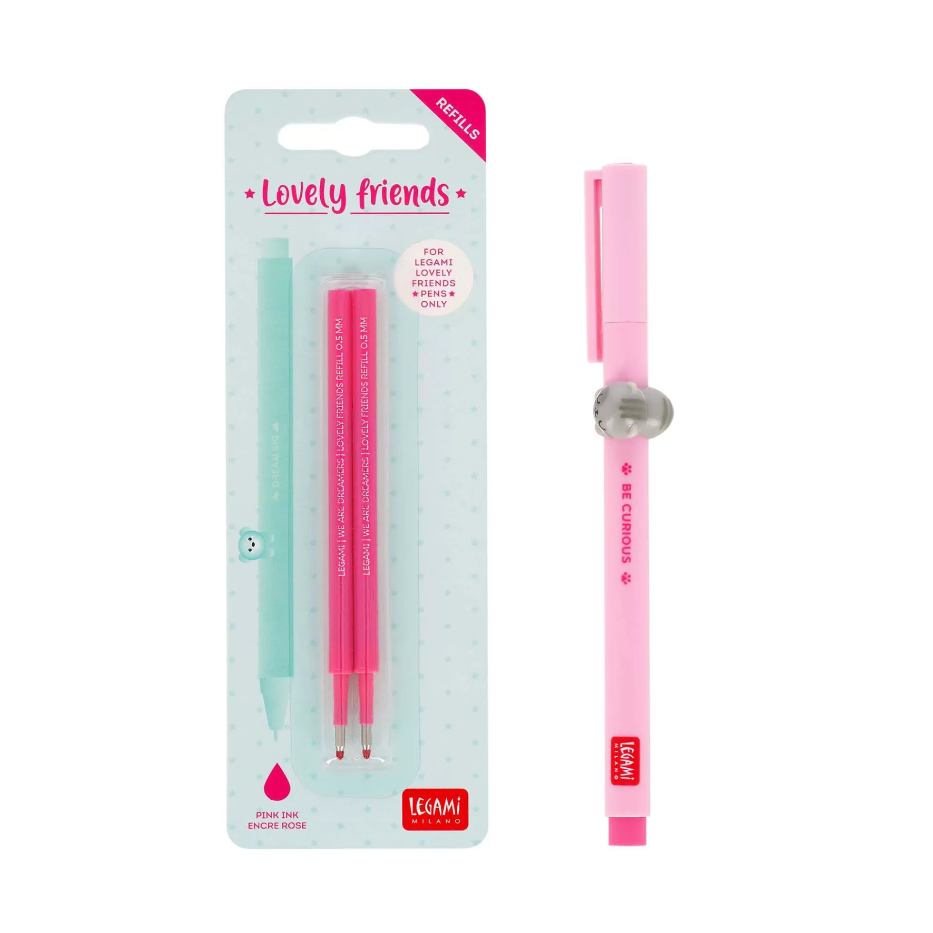 Legami Milano Set Penna Lovely Kitty con Refill Rosa- Refill Penne Lovely Friends | Penne A Sfera E Gel