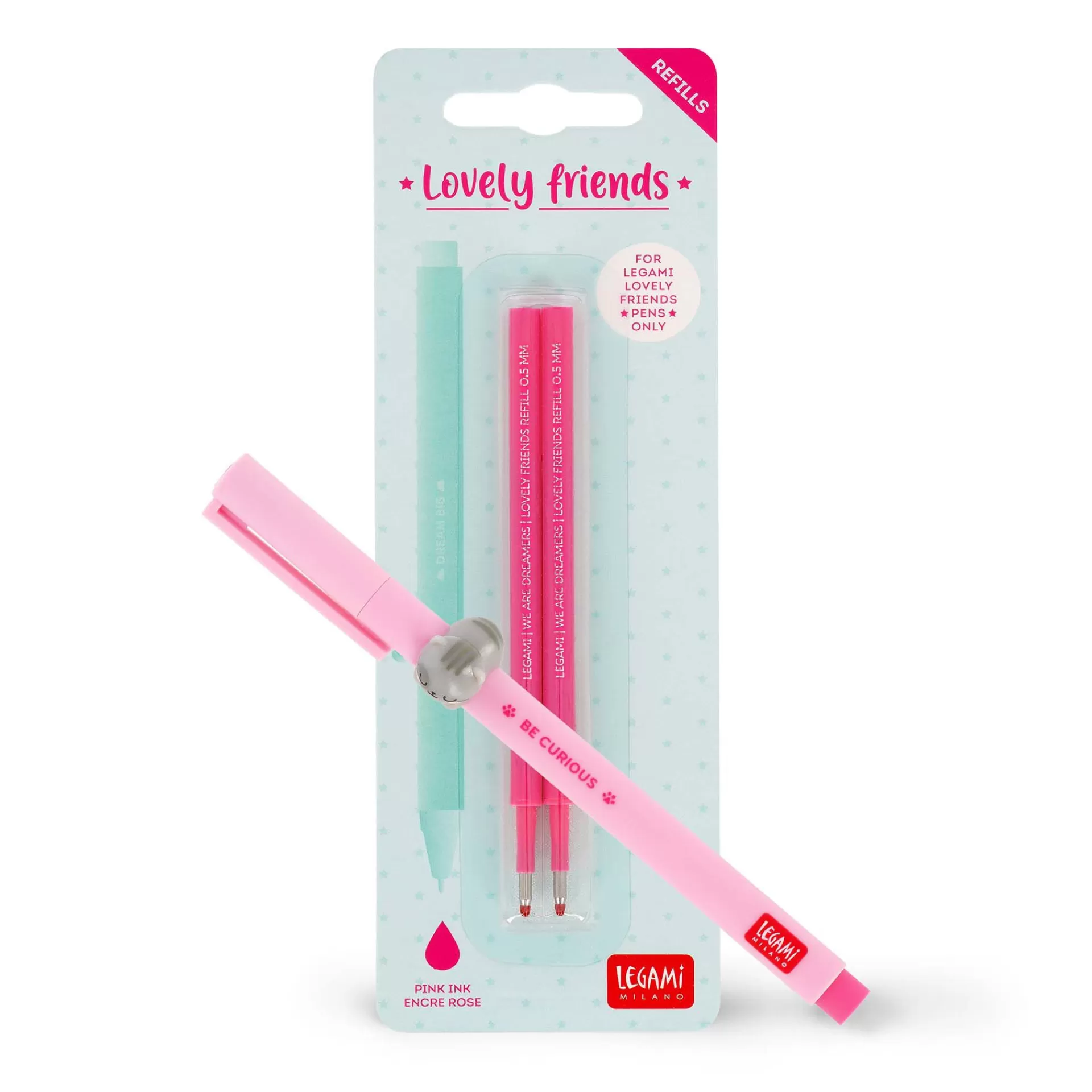 Legami Milano Set Penna Lovely Kitty con Refill Rosa- Refill Penne Lovely Friends | Penne A Sfera E Gel