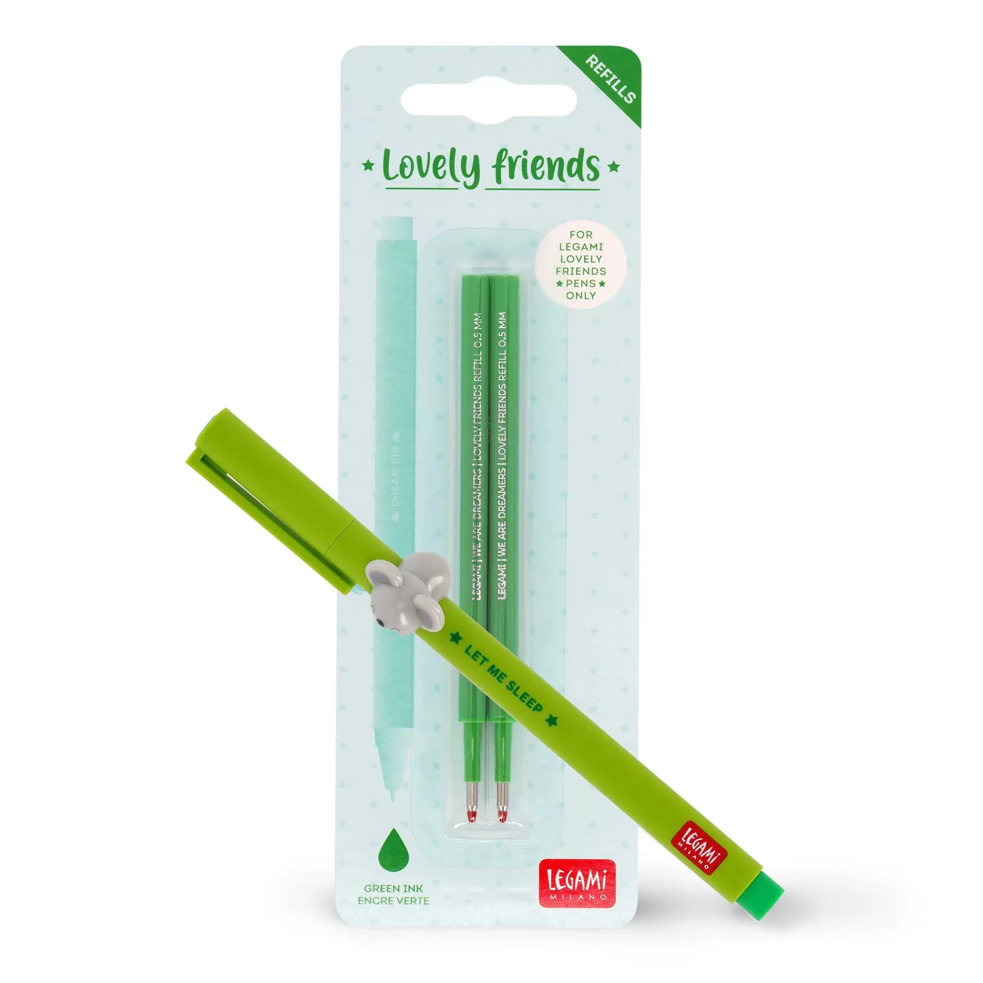 Legami Milano Set Penna Lovely Koala con Refill Verde- Refill Penne Lovely Friends | Penne A Sfera E Gel