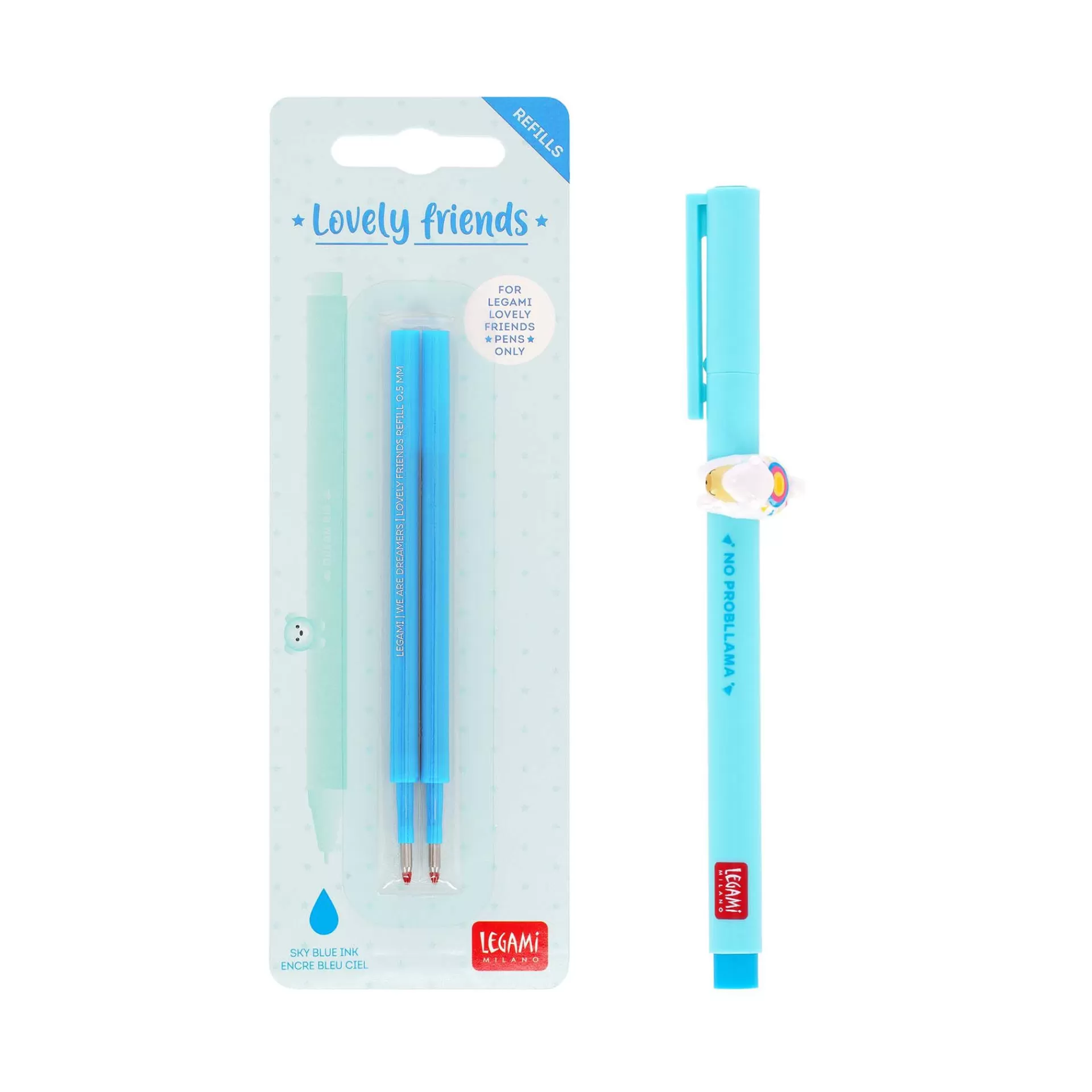 Legami Milano Set Penna Lovely Llama con Refill Azzurro- Refill Penne Lovely Friends | Penne A Sfera E Gel