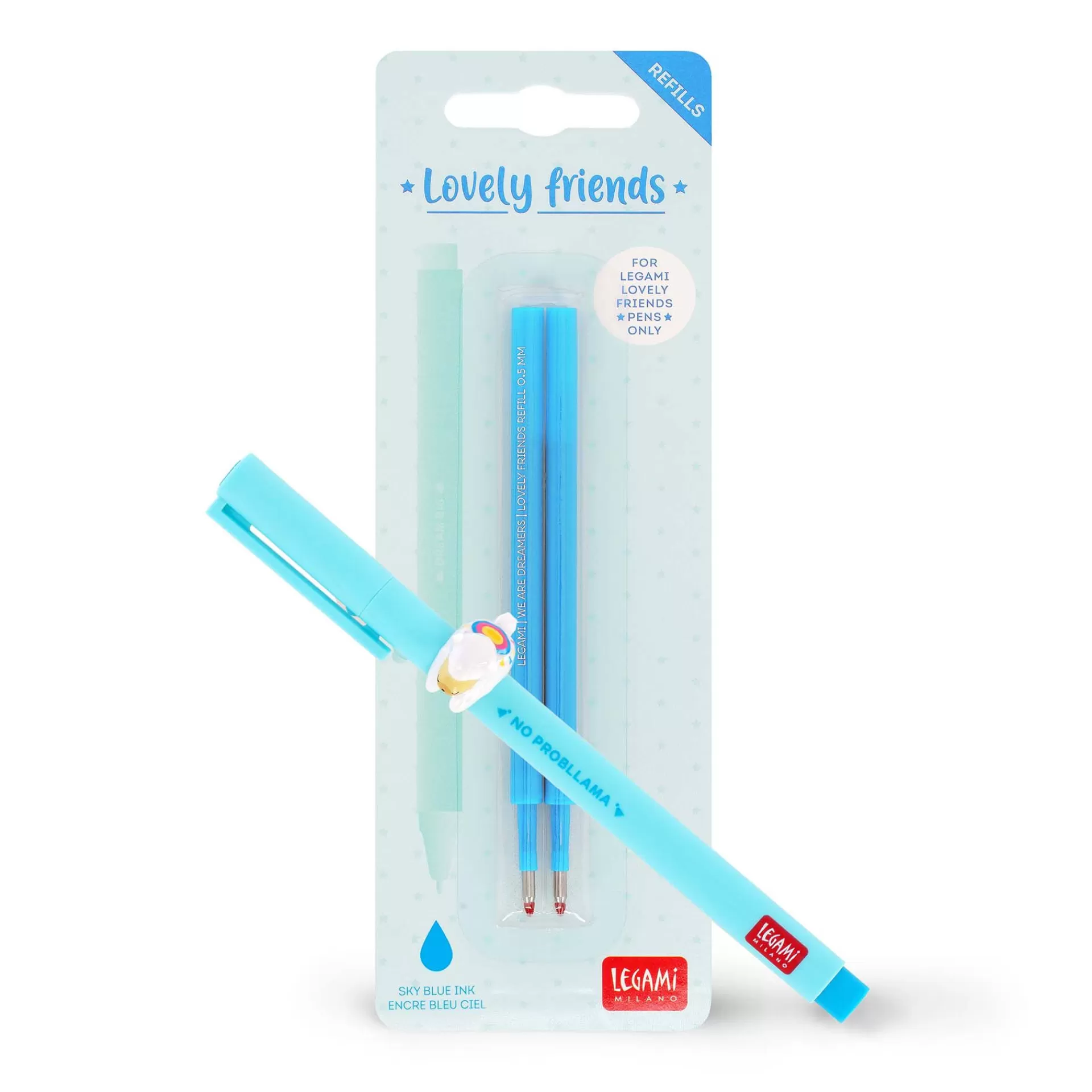 Legami Milano Set Penna Lovely Llama con Refill Azzurro- Refill Penne Lovely Friends | Penne A Sfera E Gel