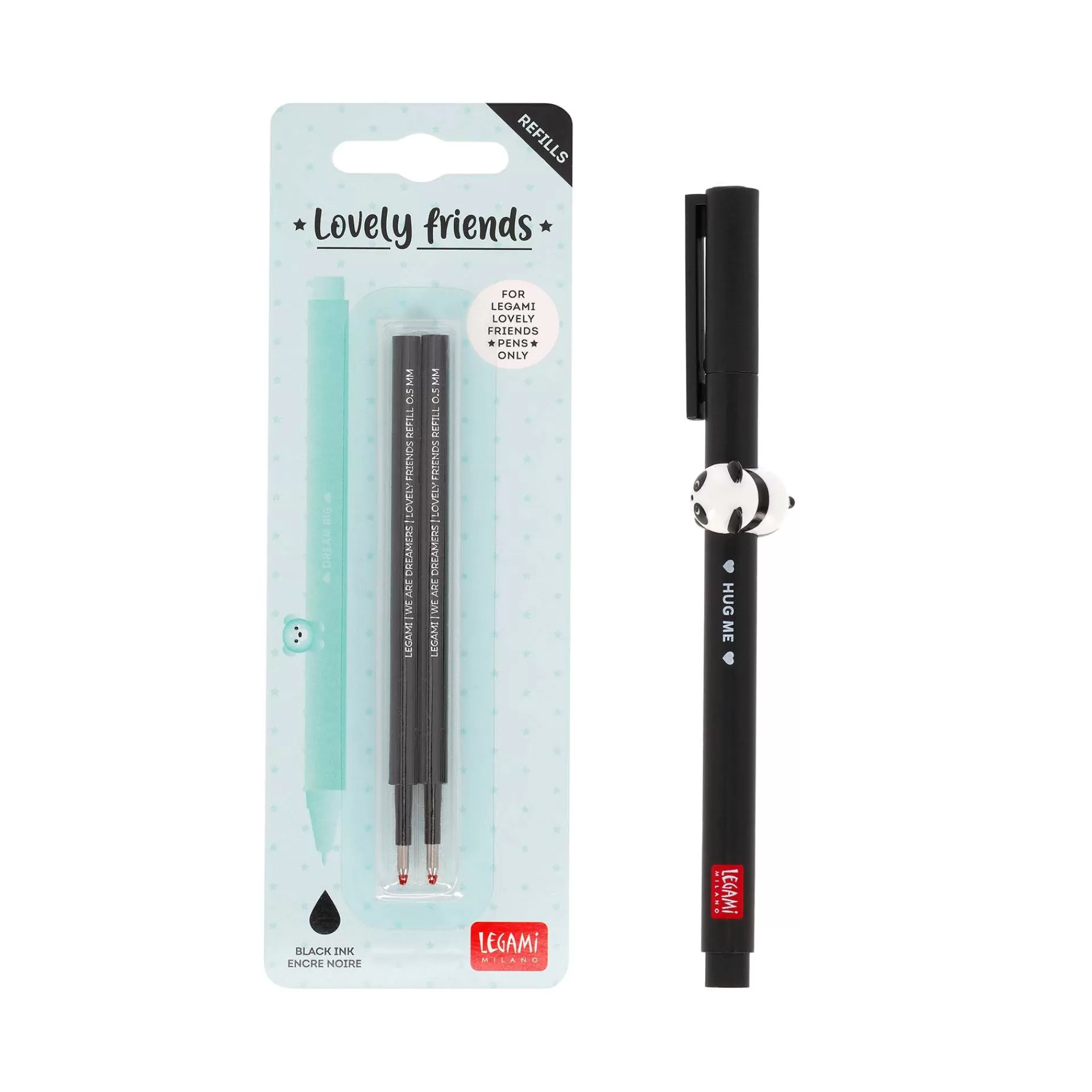 Legami Milano Set Penna Lovely Panda con Refill Nero- Refill Penne Lovely Friends | Penne A Sfera E Gel