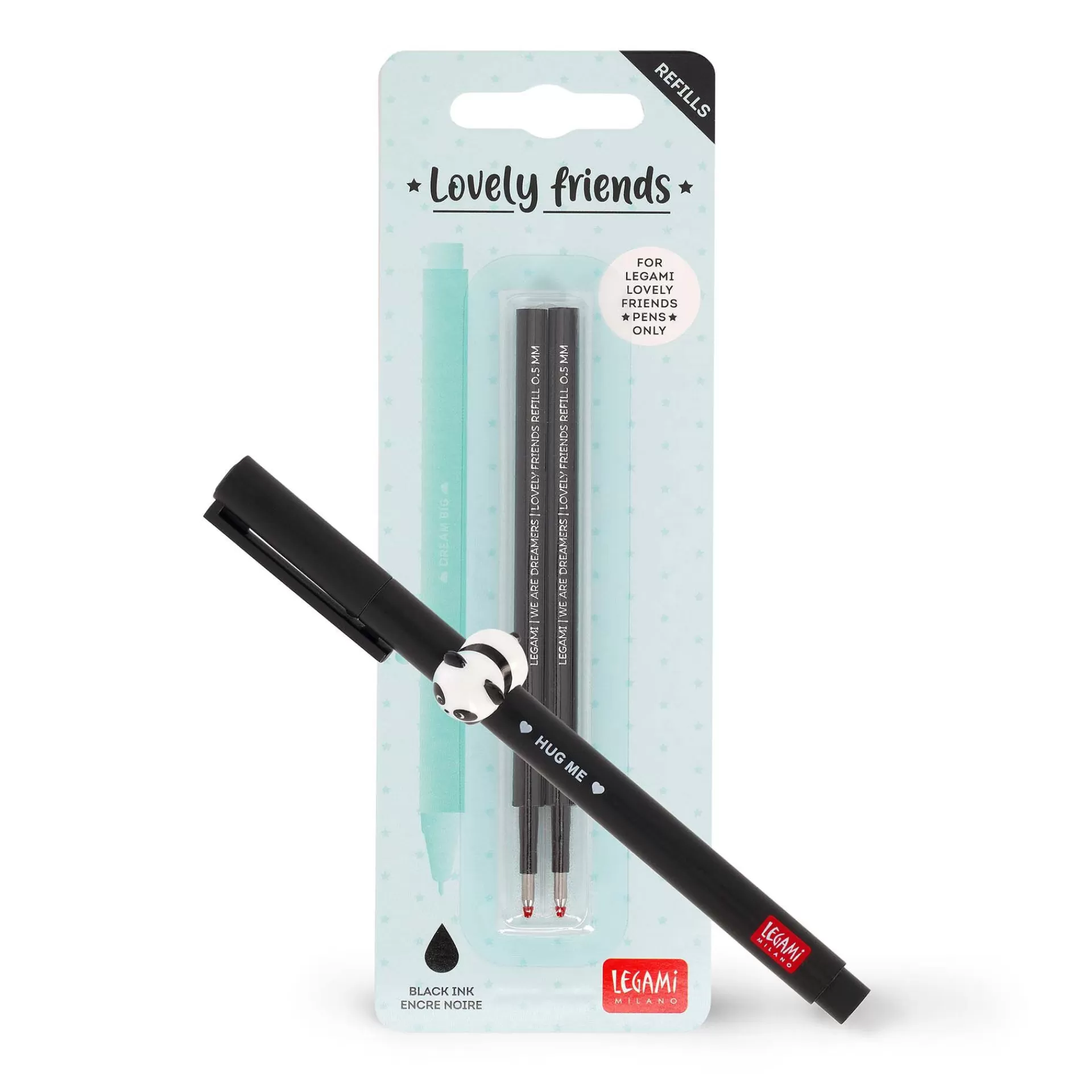 Legami Milano Set Penna Lovely Panda con Refill Nero- Refill Penne Lovely Friends | Penne A Sfera E Gel