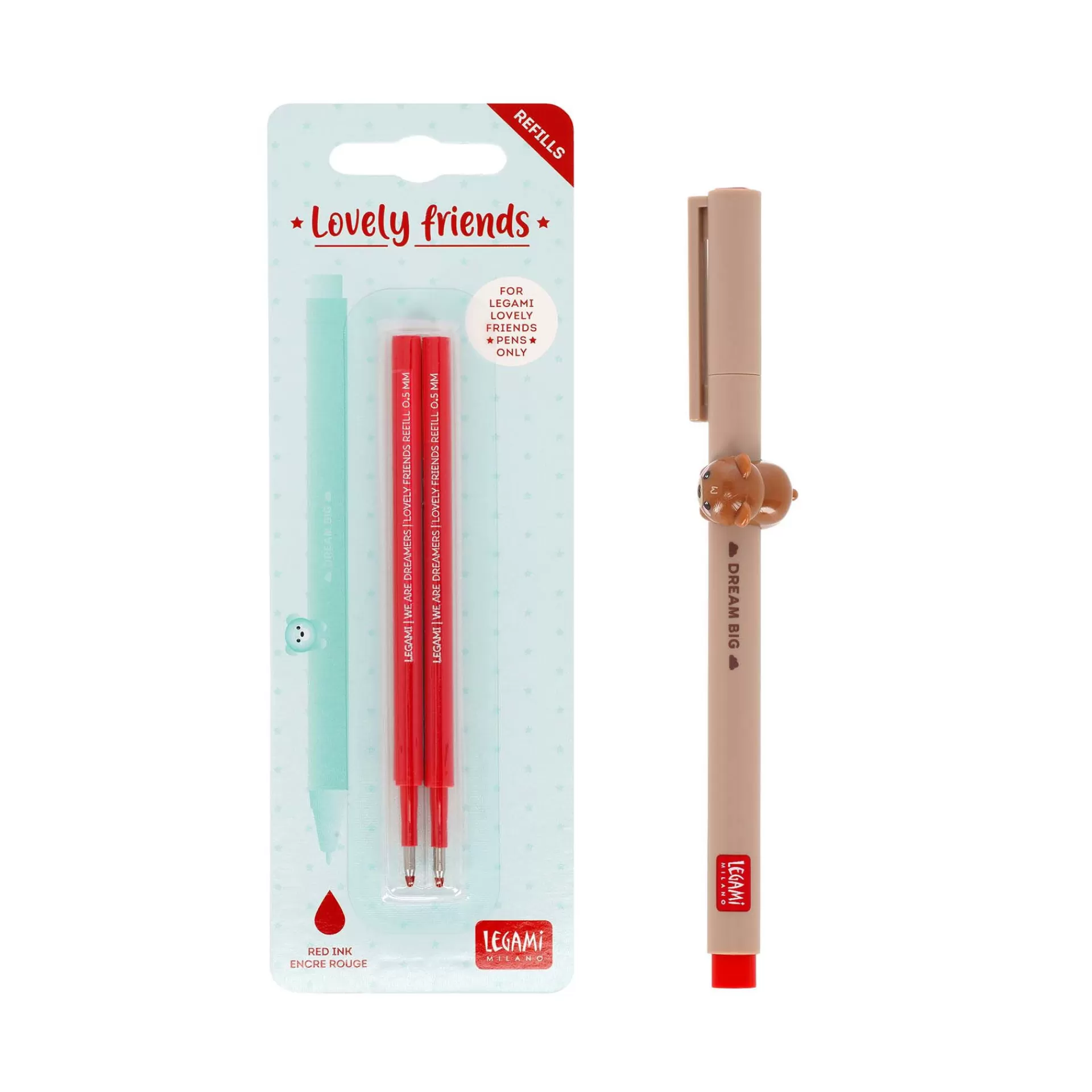 Legami Milano Set Penna Lovely Teddy Bear con Refill Rosso- Refill Penne Lovely Friends | Penne A Sfera E Gel