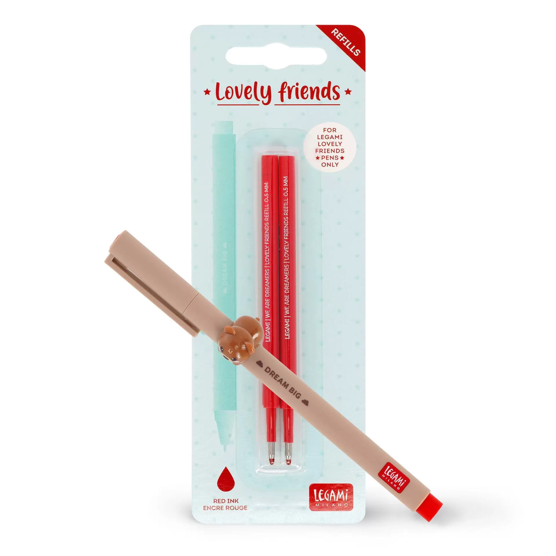 Legami Milano Set Penna Lovely Teddy Bear con Refill Rosso- Refill Penne Lovely Friends | Penne A Sfera E Gel