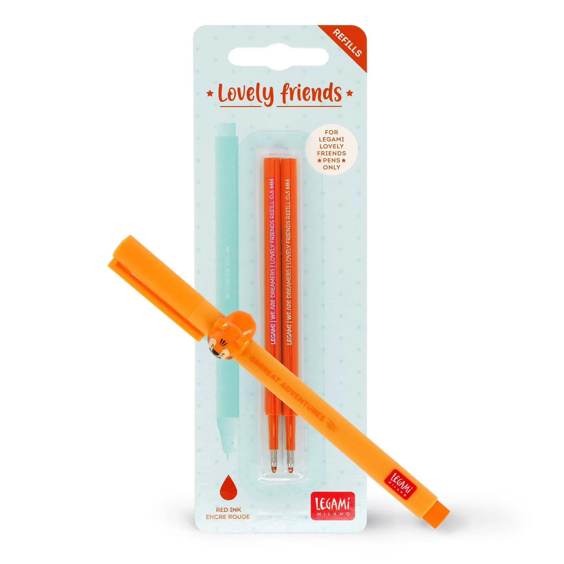 Legami Milano Set Penna Lovely Tiger con Refill Arancione- Refill Penne Lovely Friends | Penne A Sfera E Gel