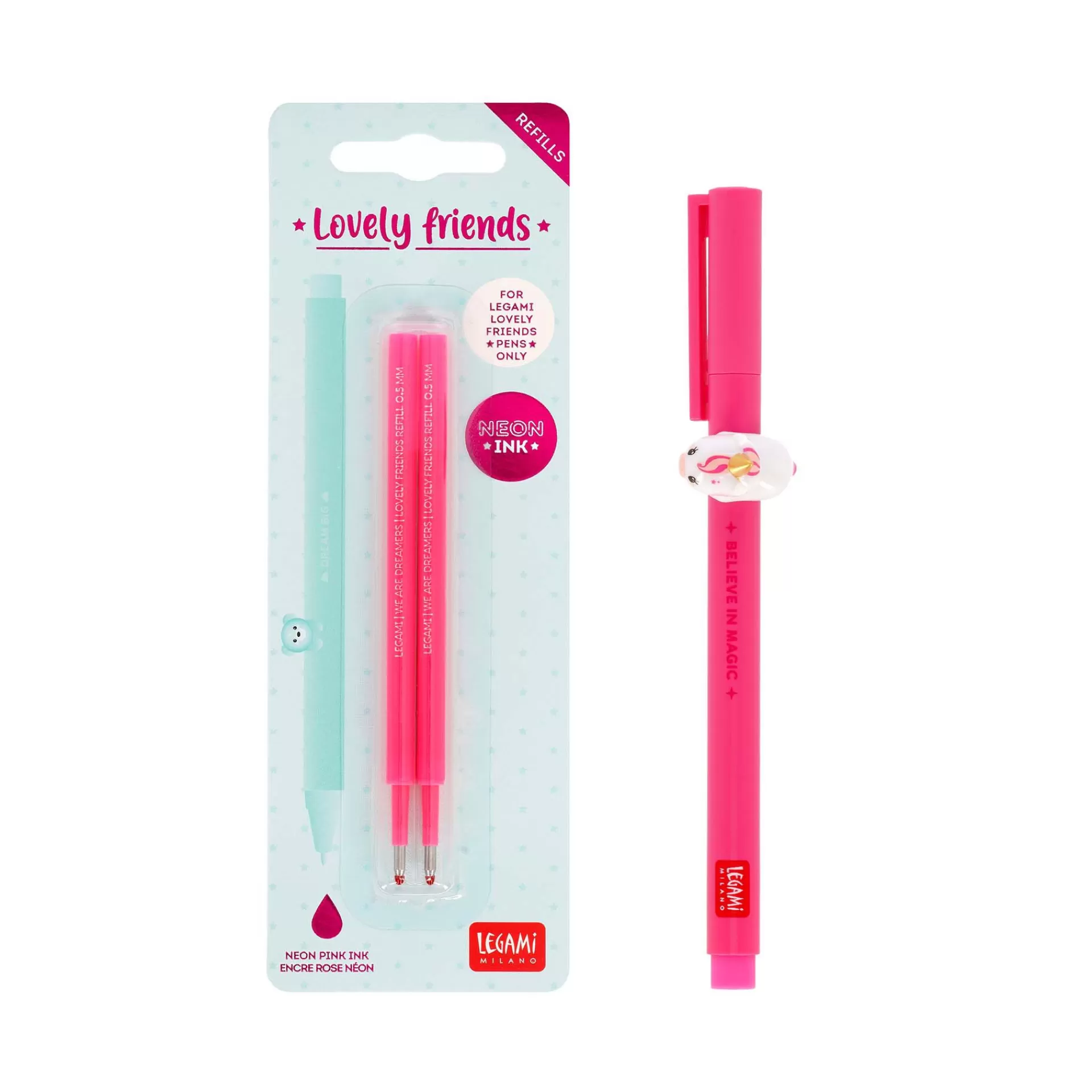 Legami Milano Set Penna Lovely Unicorn con Refill Rosa Neon- Refill Penne Lovely Friends | Penne A Sfera E Gel