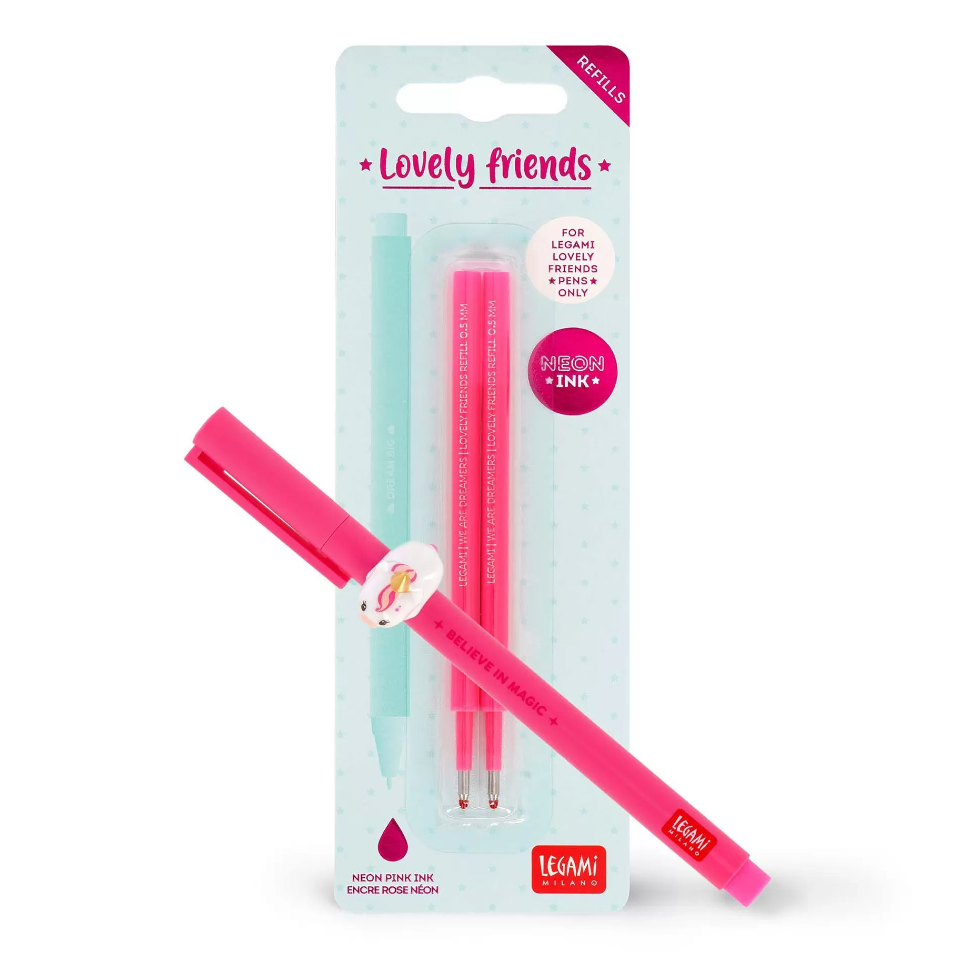 Legami Milano Set Penna Lovely Unicorn con Refill Rosa Neon- Refill Penne Lovely Friends | Penne A Sfera E Gel